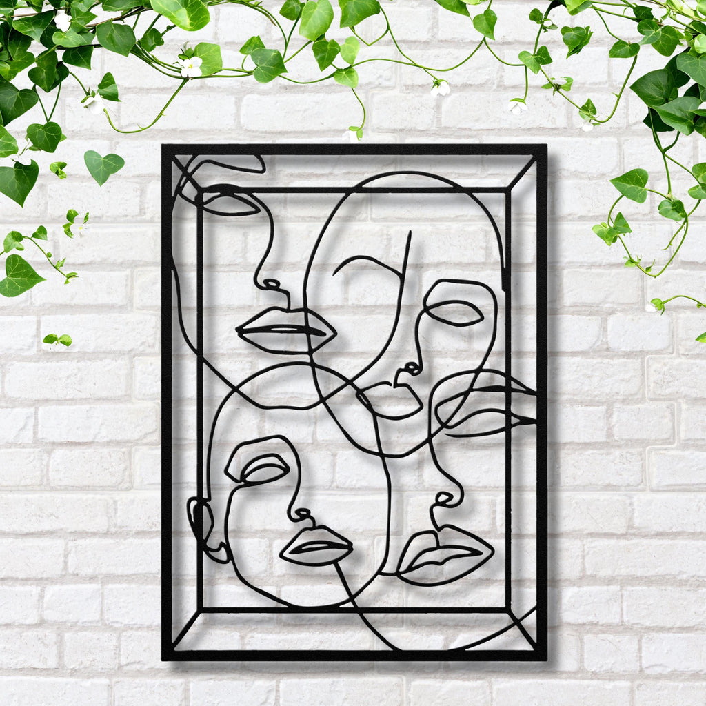 Abstract Line Art Faces Metal Wall Decor, Minimalist Human Portrait Sign, Modern Home