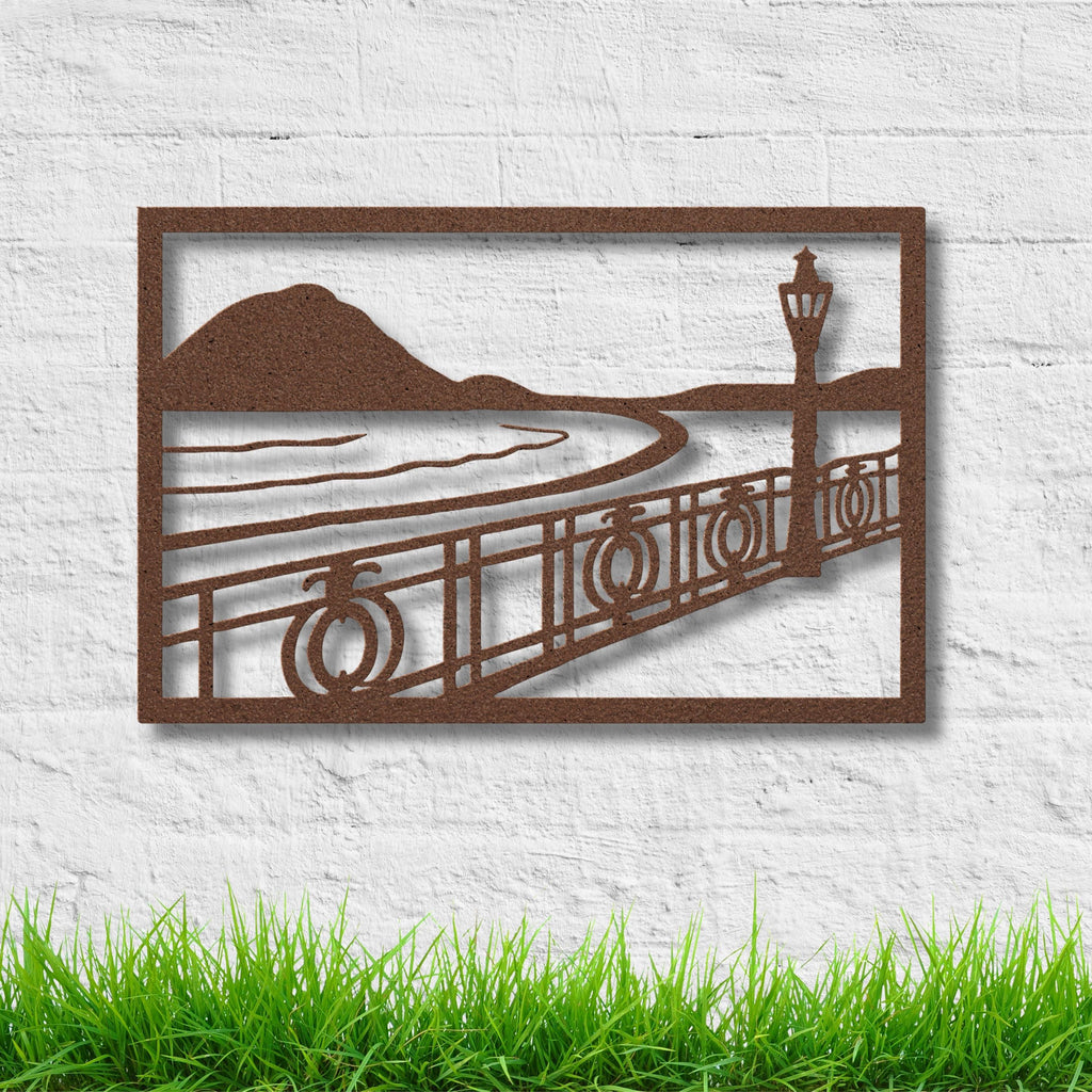 Seaside Boardwalk Metal Wall Art | Ocean View Decor | Outdoor Railing & Lamp Post Die-Cut Sign | Custom Nautical Gift