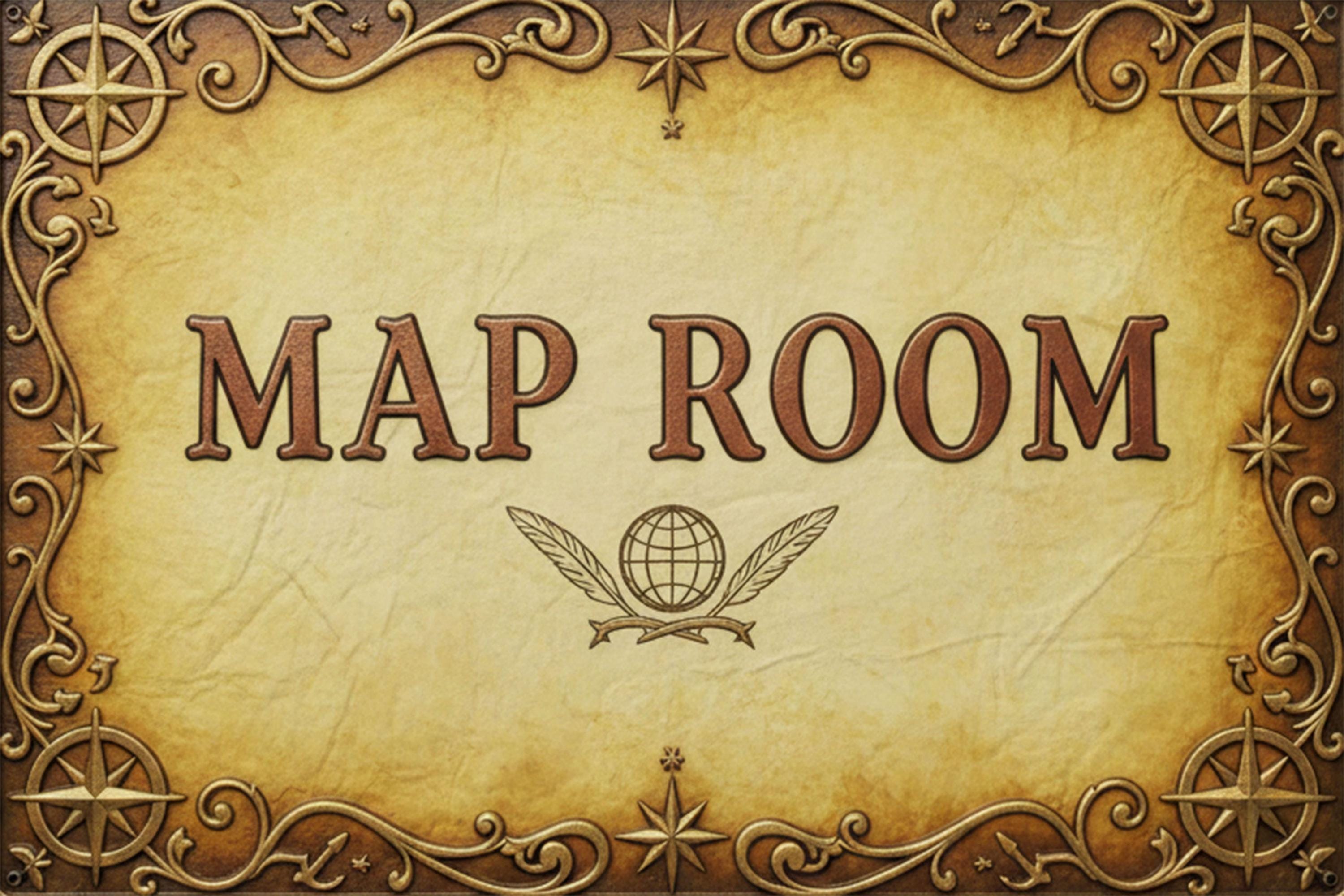 Vintage Metal Sign – Rustic Wall Plaque with Compass Rose Art for Map Room Decor