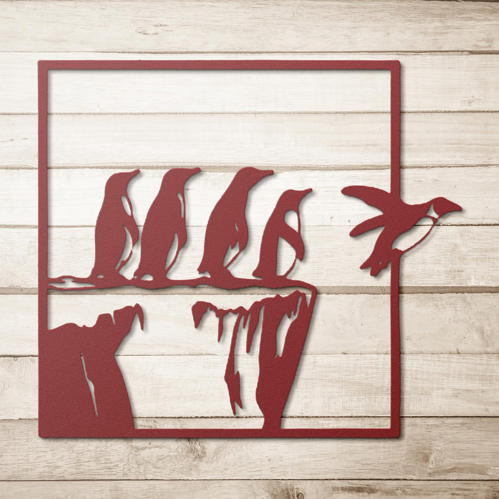 Penguin Metal Wall Art, Jumping Penguins Sign, Arctic Animal Decor, Nursery Wall Art, Bird Silhouette