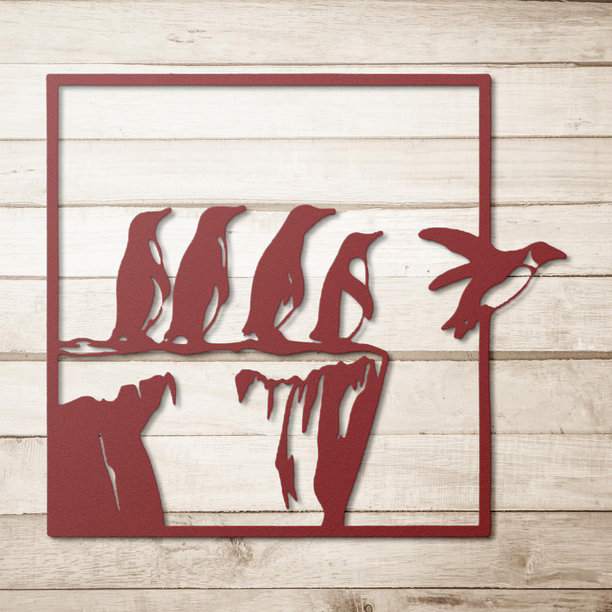 Penguin Metal Wall Art, Jumping Penguins Sign, Arctic Animal Decor, Nursery Wall Art, Bird Silhouette