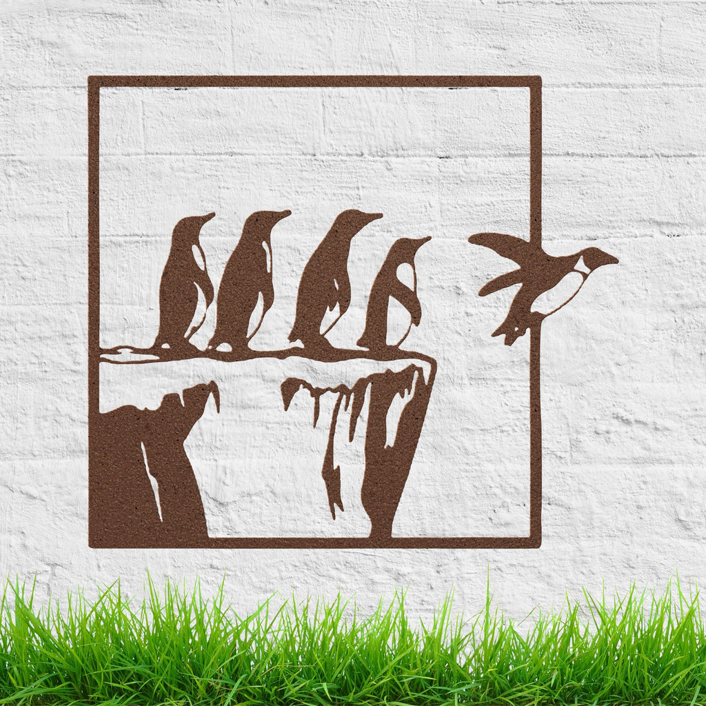 Penguin Metal Wall Art, Jumping Penguins Sign, Arctic Animal Decor, Nursery Wall Art, Bird Silhouette