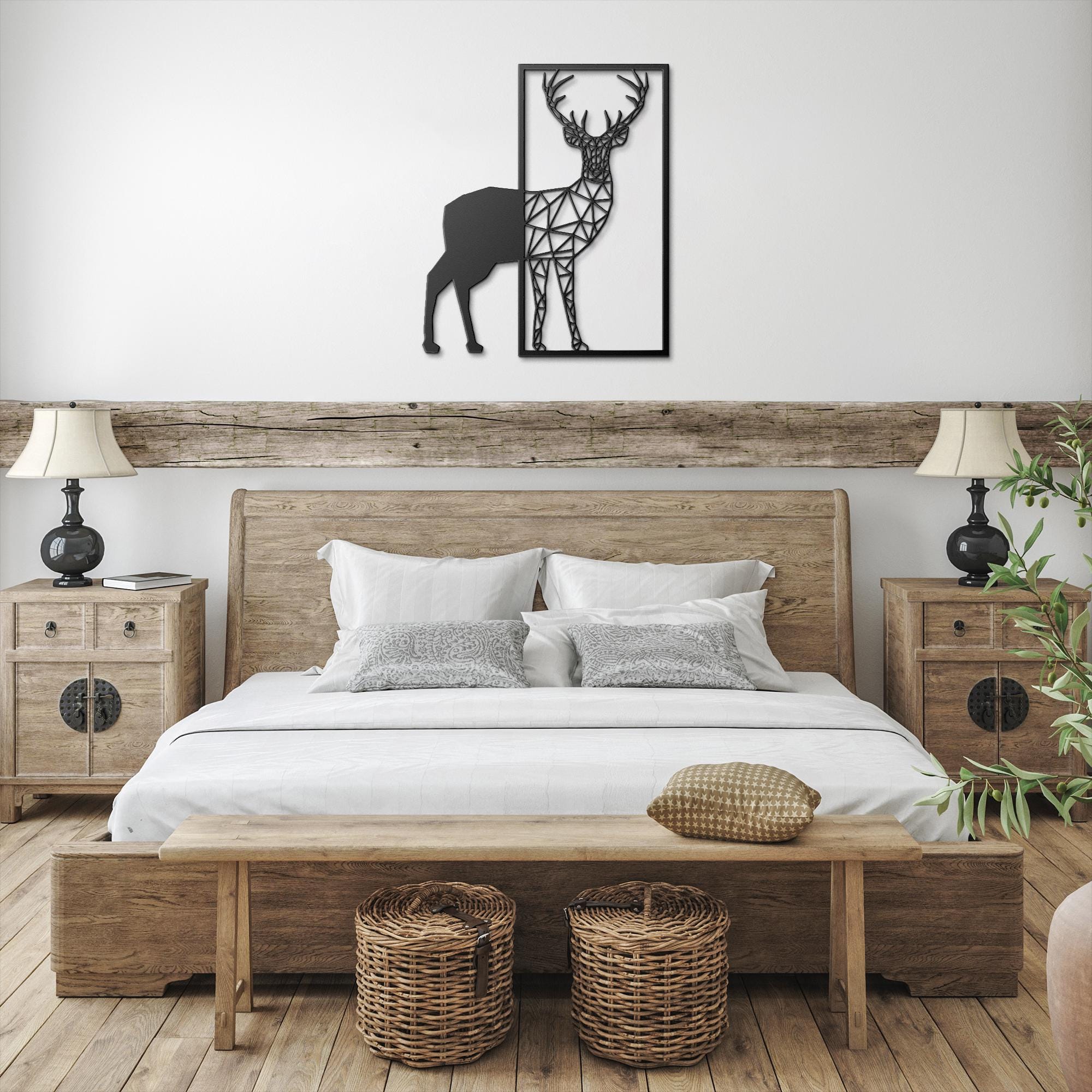 Geometric Deer Metal Wall Art, Modern Stag Sign, Geometric Animal Decor, Cabin Wall Hanging