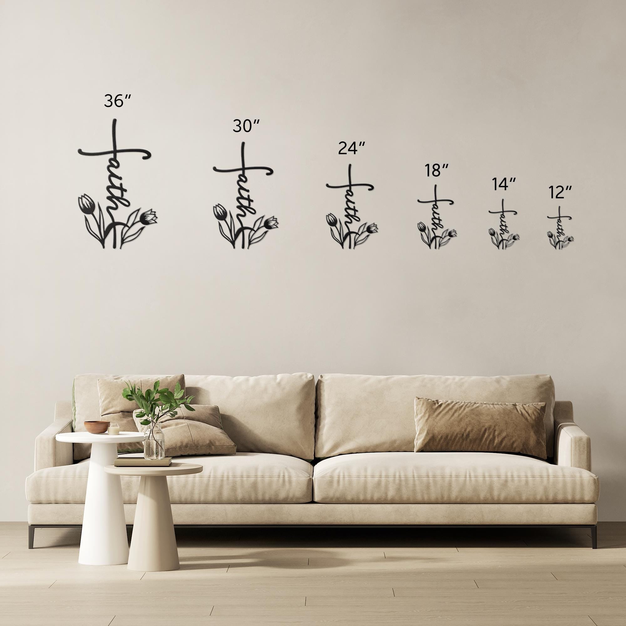 Faith Cross Metal Wall Art, Tulip Flower Christian Sign, Religious Home Decor Gift