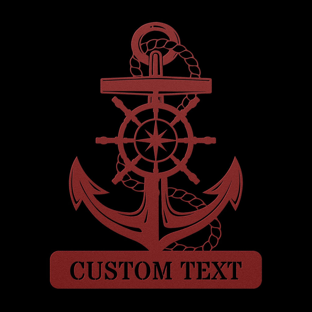 Personalized Captain's Wheel and Anchor Metal Sign, Custom Text, Nautical Gift, Sailor Gift