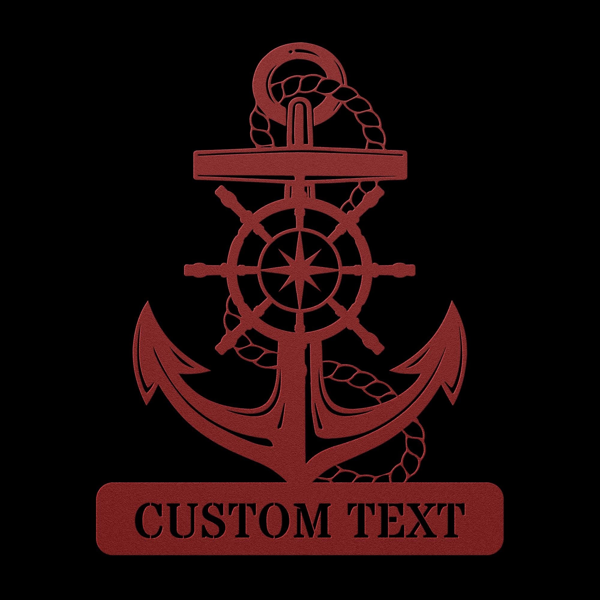 Personalized Captain's Wheel and Anchor Metal Sign, Custom Text, Nautical Gift, Sailor Gift