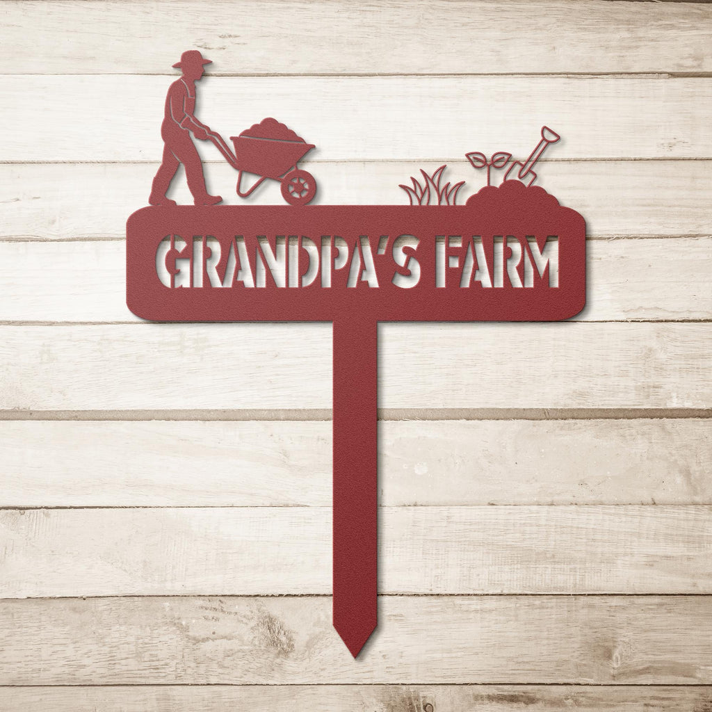 Personalized Metal Garden Sign: Farmer & Wheelbarrow Decor