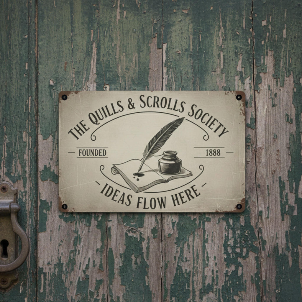Custom Writer Metal Sign, Quills and Scrolls Society Wall Art, Personalized Author Gift