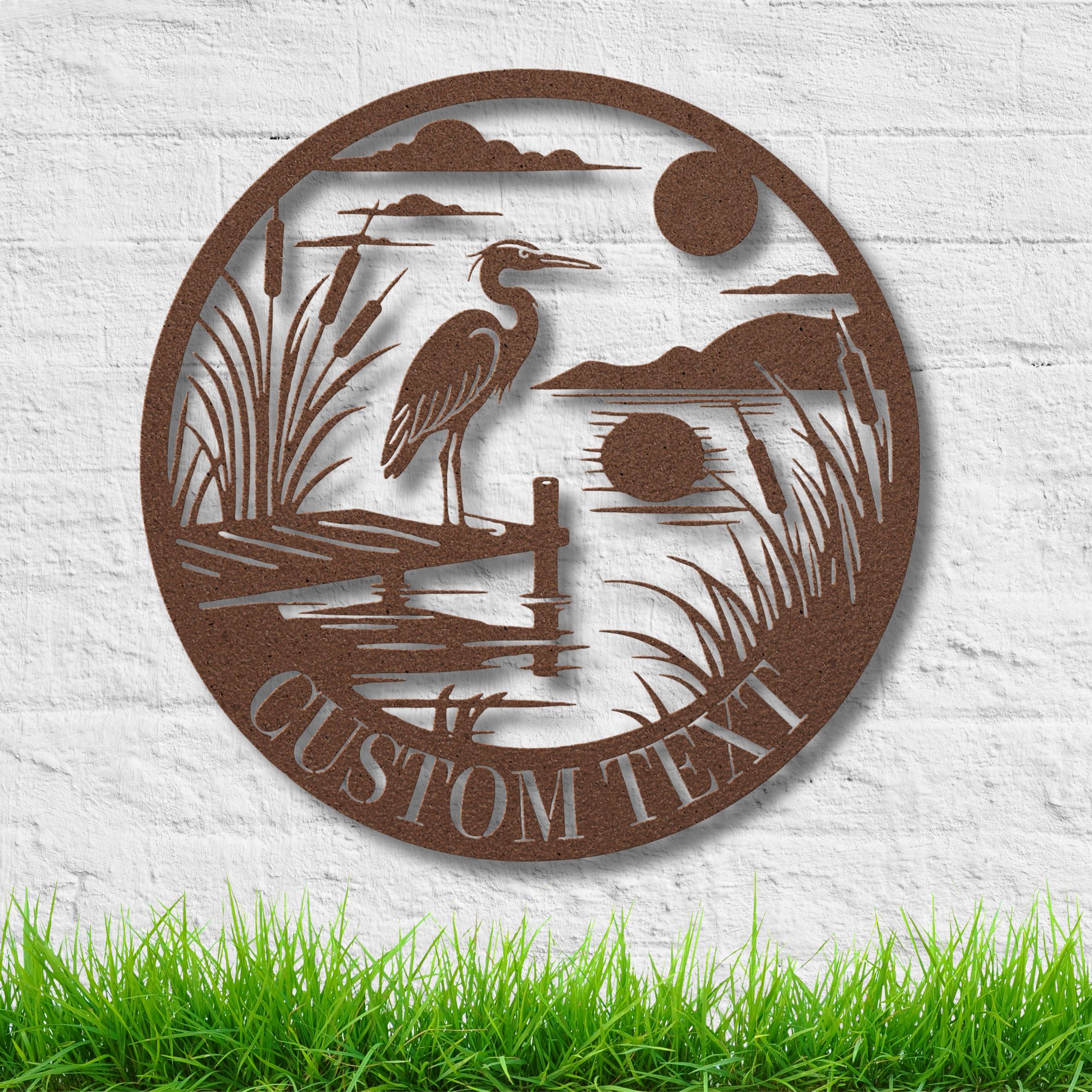Custom Heron Metal Sign, Wetlands Bird Decor, Fishing Cabin Lake House Gift, Personalized Outdoor Art