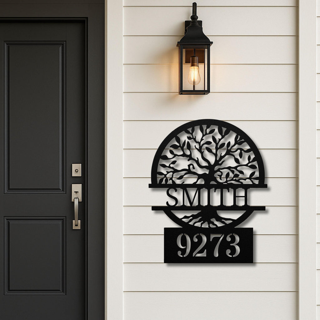 Custom Tree of Life Metal Address Sign, Personalized Family Name Plaque, House Number Decor