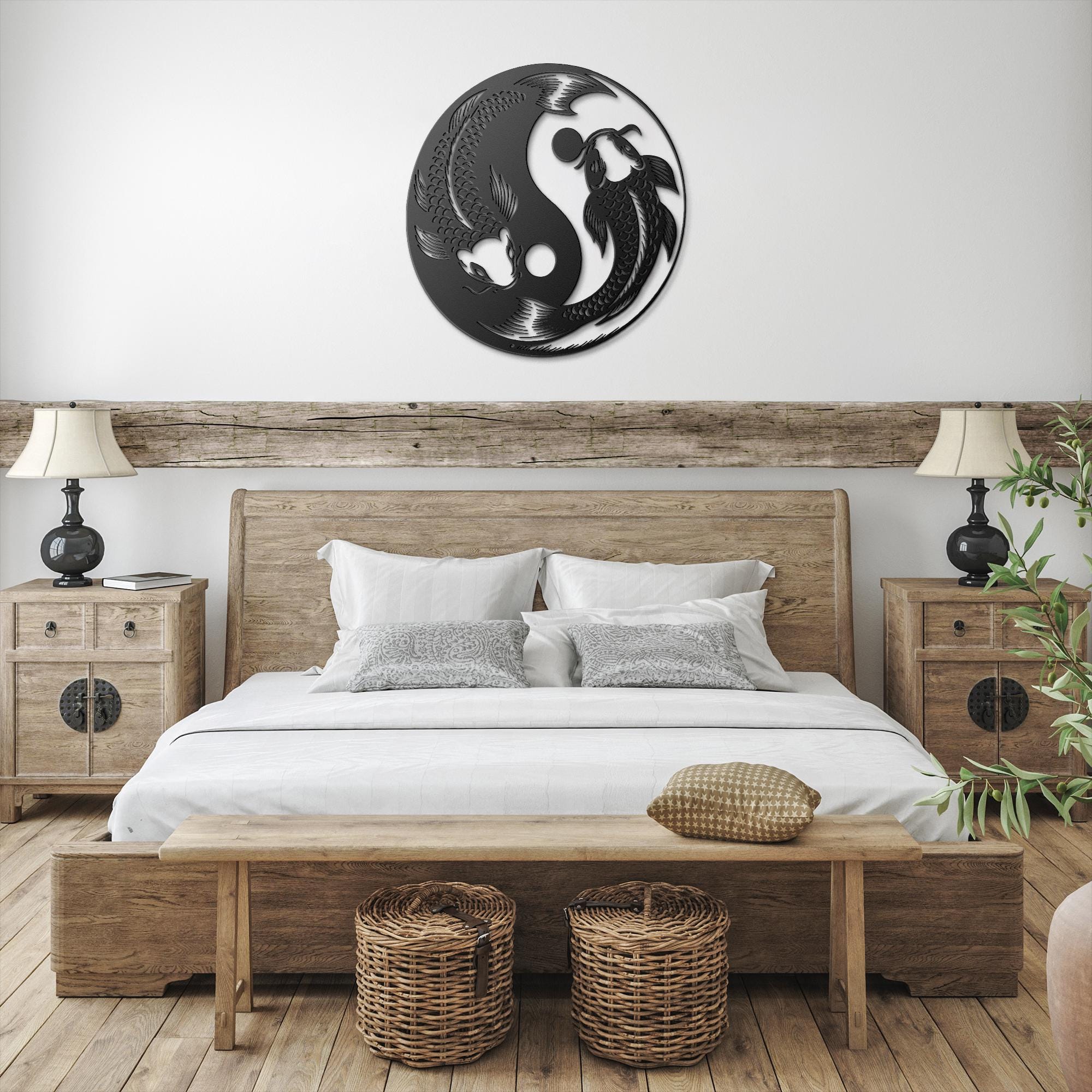 Koi Fish Metal Wall Art, Yin Yang Sign, Harmony Zen Die Cut Decor, Balance Metal Art, Asian Symbolism Gift
