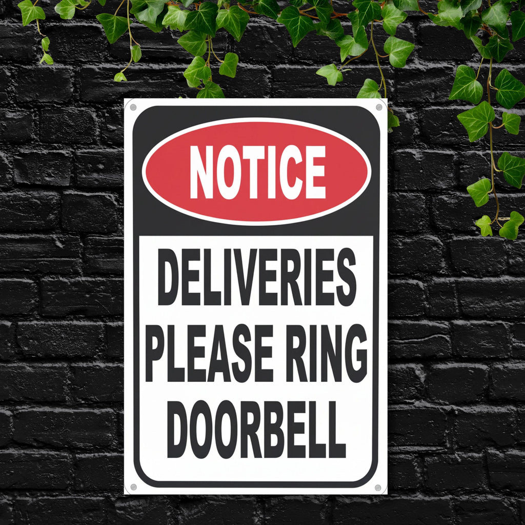 Deliveries Please Ring Doorbell Sign, Notice Metal Plaque, Business Entry Signage