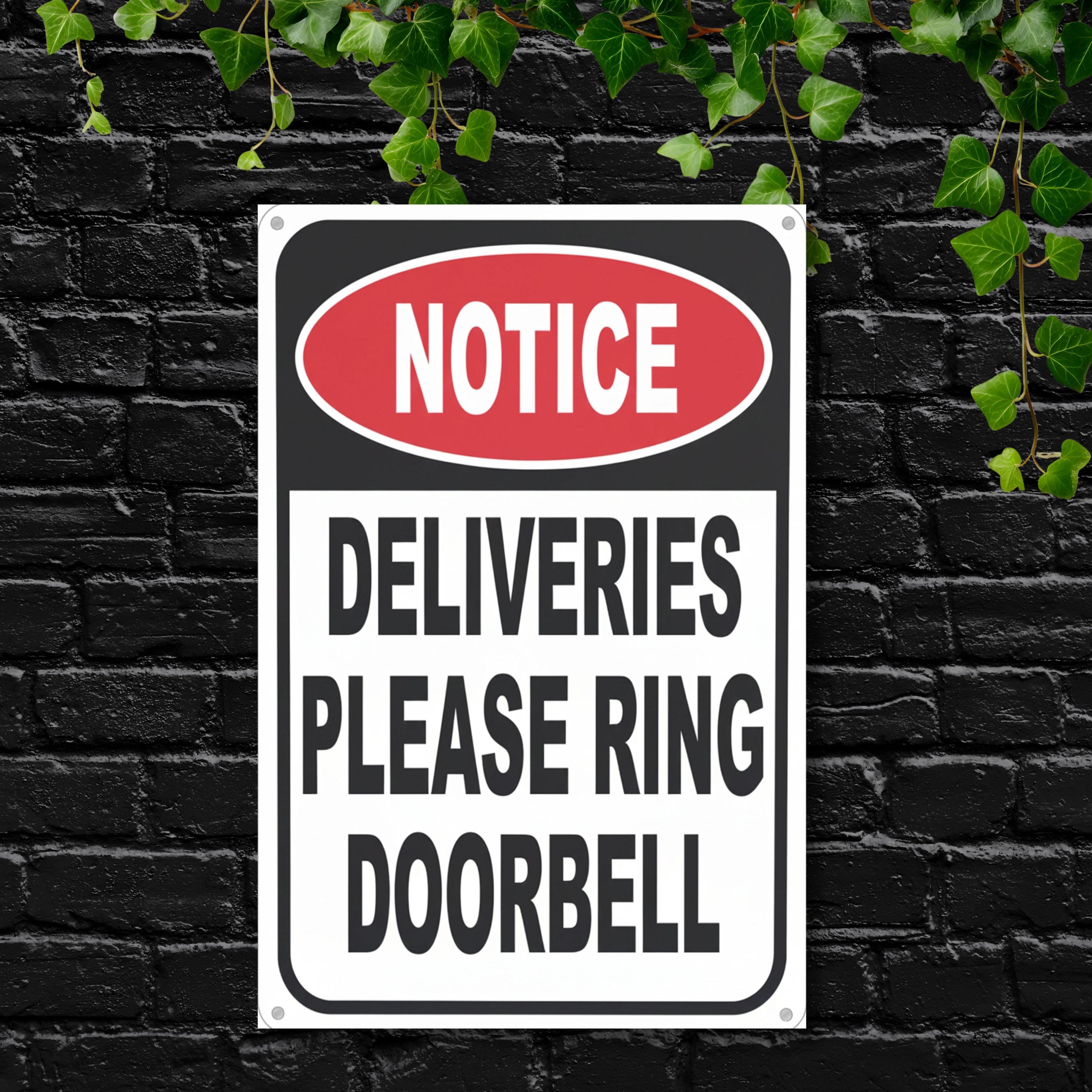 Deliveries Please Ring Doorbell Sign, Notice Metal Plaque, Business Entry Signage