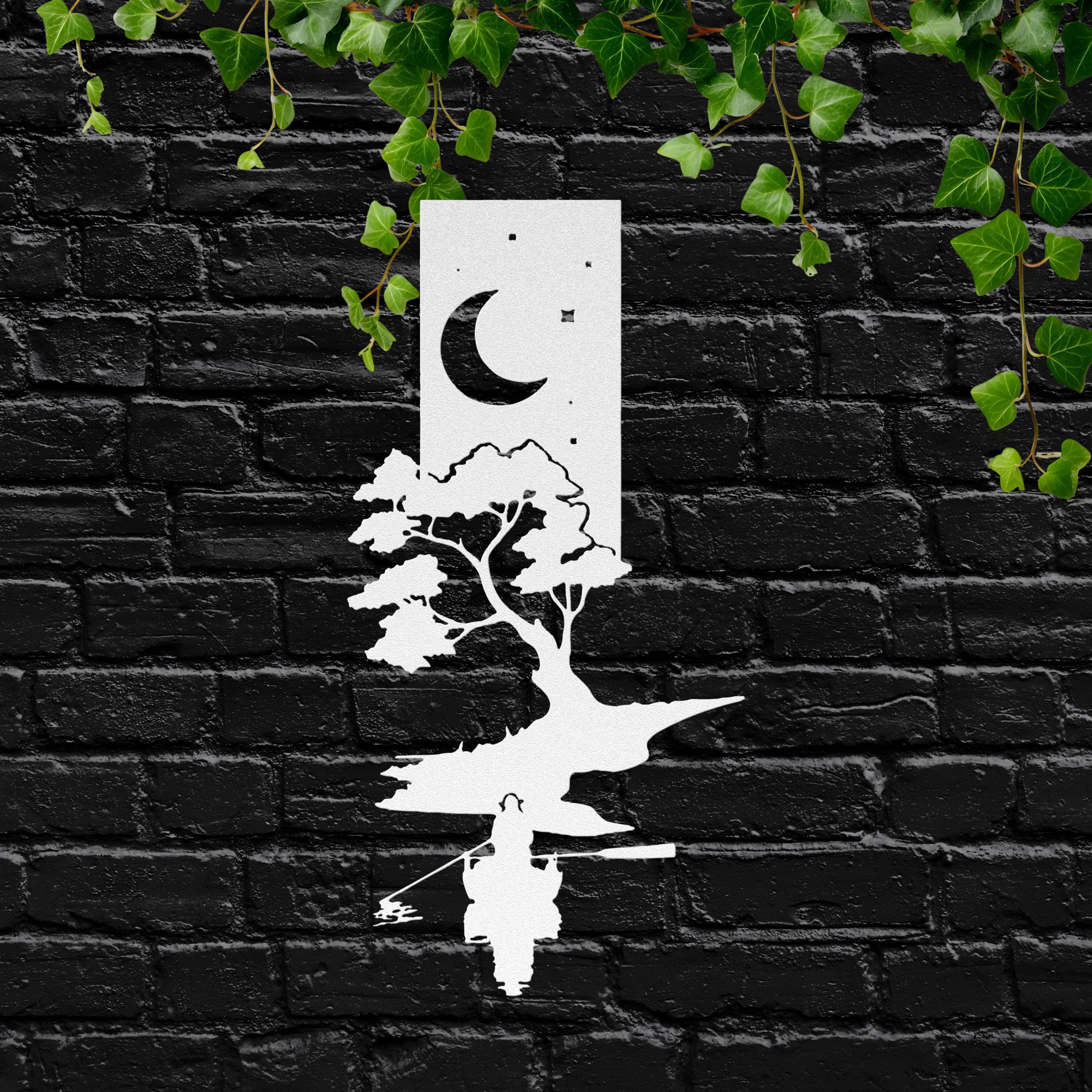 Fisherman Metal Wall Art, Lake Boat Night Decor, Moonlit Fishing Sign, Cabin Gift for Men