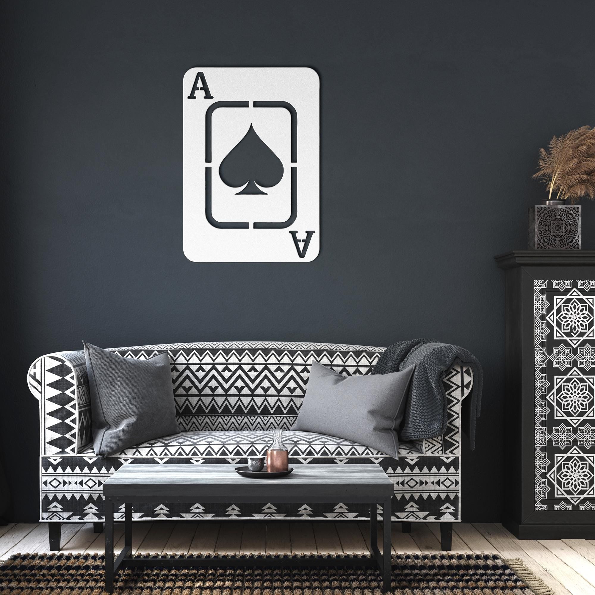 Ace of Spades Metal Wall Art | Playing Card Silhouette | Poker Room Decor | Black & White Casino Sign | Card Game Gift