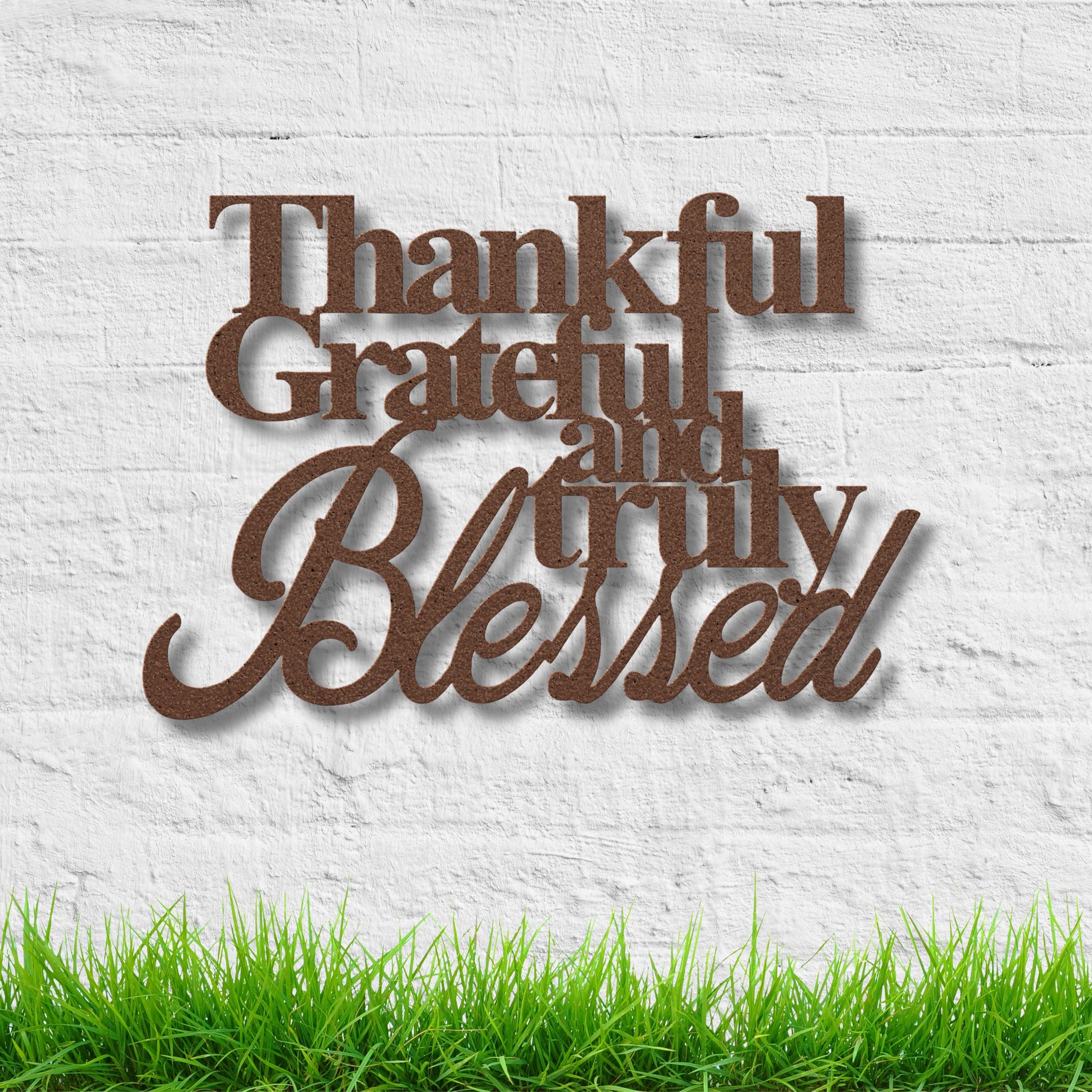 Thankful Grateful Blessed Metal Wall Art Sign, Inspirational Quote Decor, Modern Farmhouse Typography, Living Room Entryway Gift