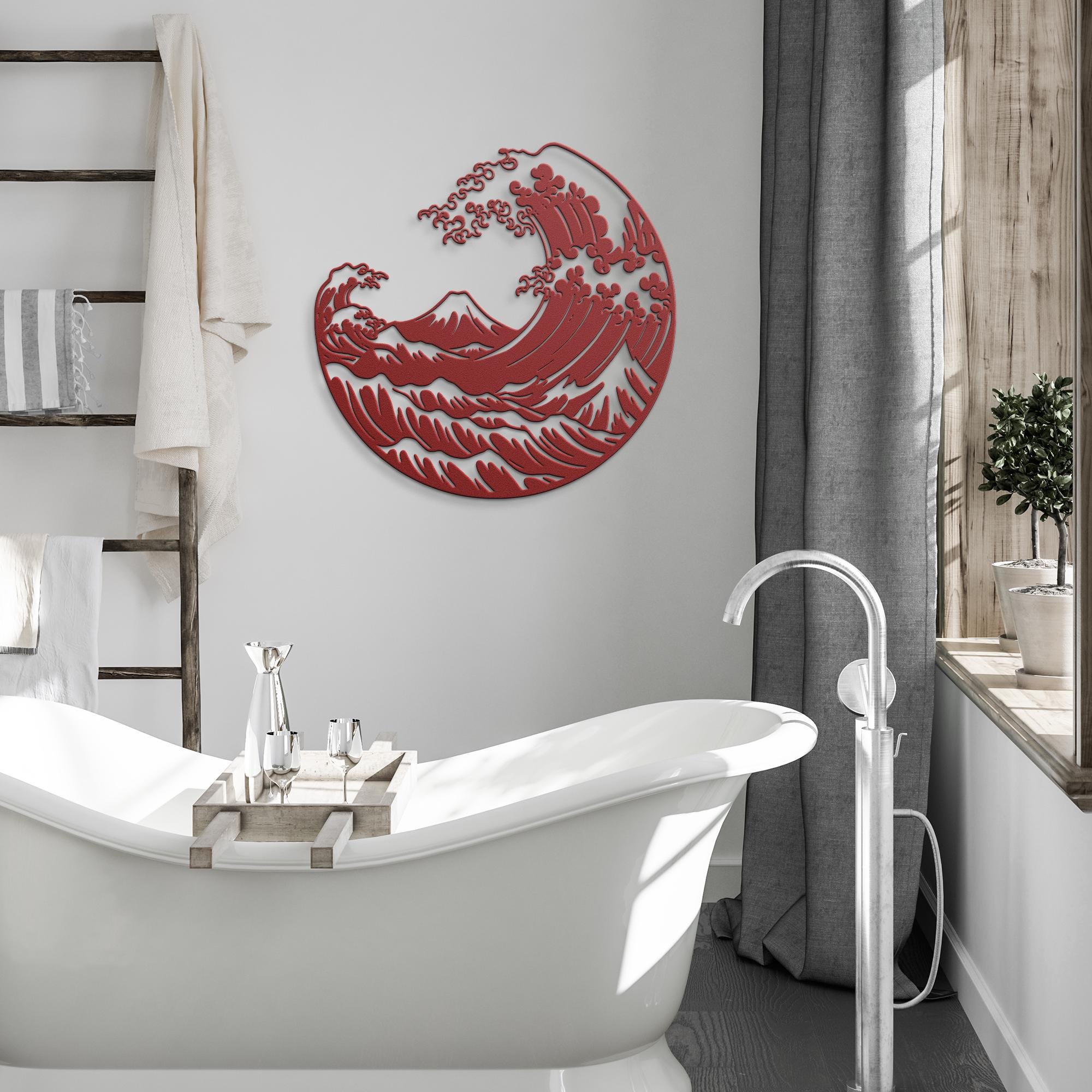Great Wave Metal Art - Japanese Wall Sign | Circular Ocean Wave Decoration