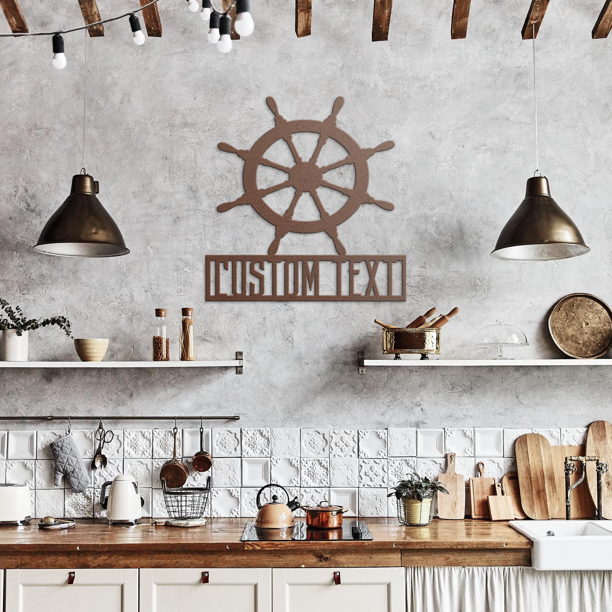 Custom Ship Wheel Metal Sign: Personalized Nautical Decor