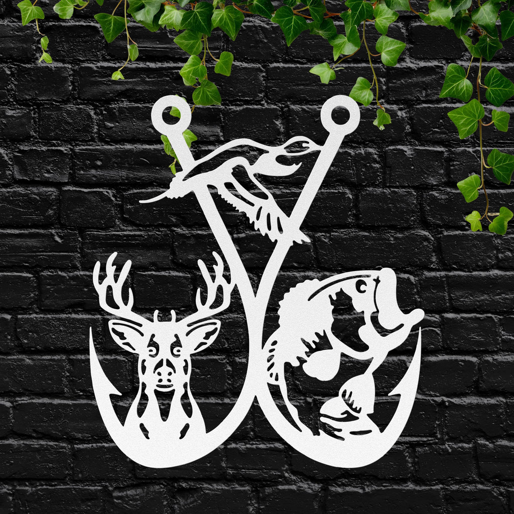 Hunting and Fishing Metal Sign, Deer Duck Bass Hook Wall Art, Outdoorsman Gift Decor