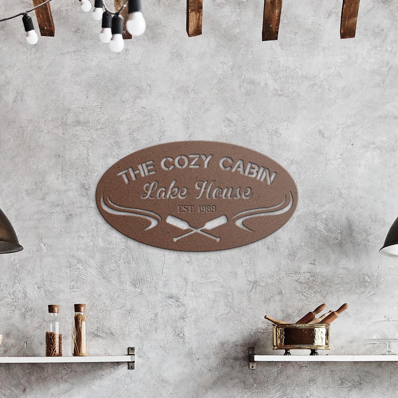 Custom Lake House Metal Sign: Paddle Oars Cabin Wall Art