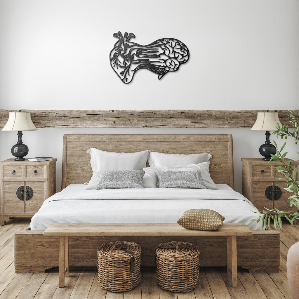 Heart Brain Metal Sign – Unique Anatomical Wall Art | Die Cut Medical Decor
