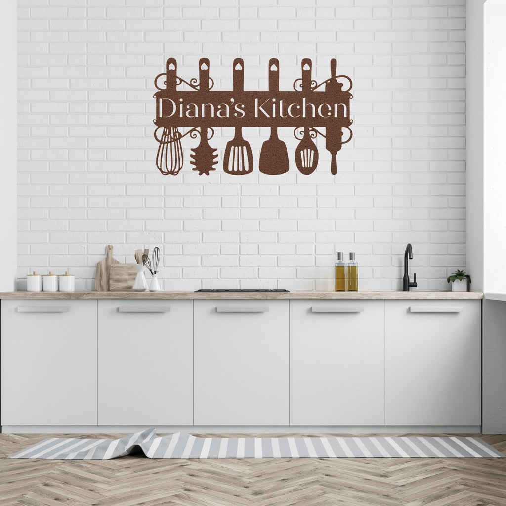 Personalized Kitchen Metal Sign, Utensil Die Cut Wall Art, Chef Gift