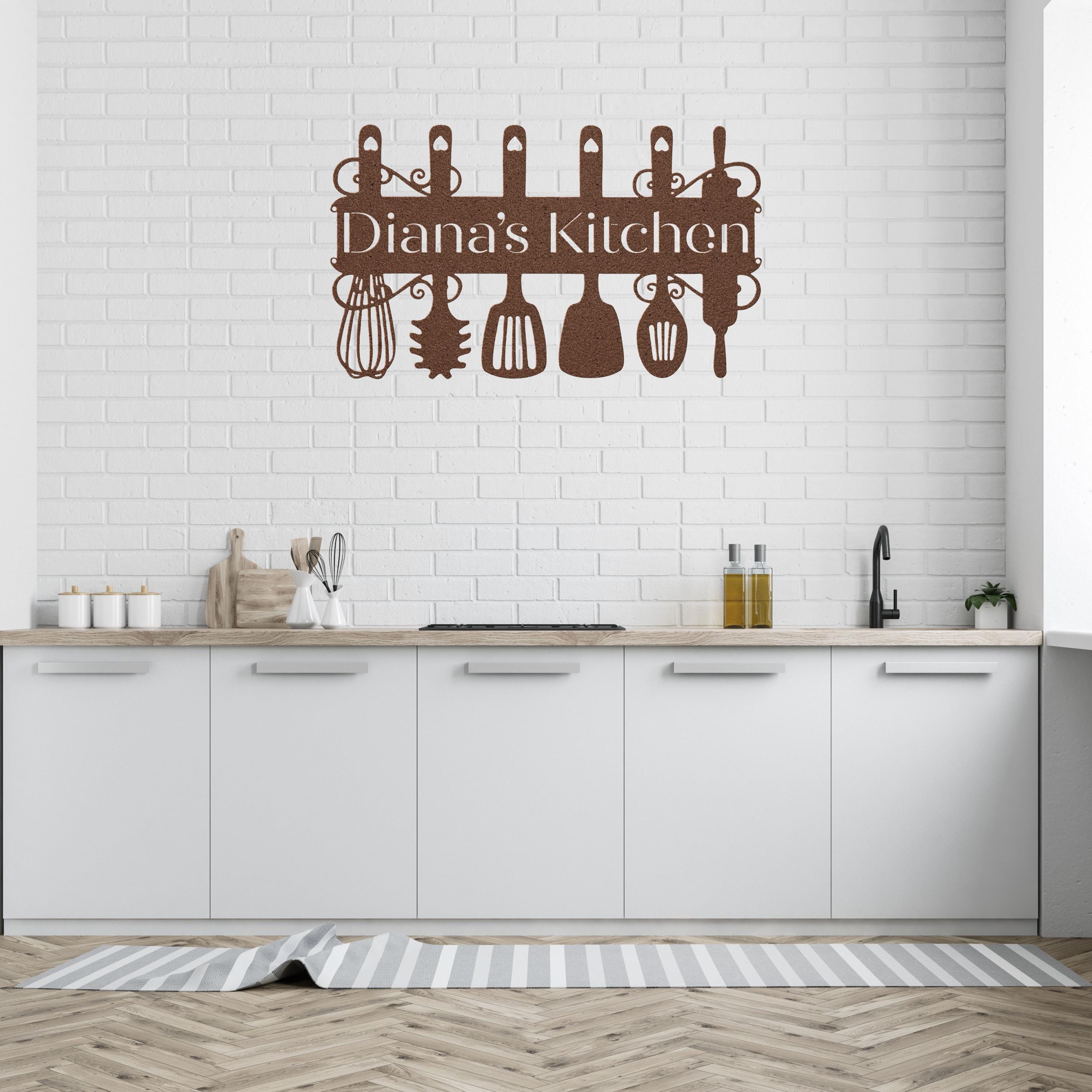 Personalized Kitchen Metal Sign, Utensil Die Cut Wall Art, Chef Gift