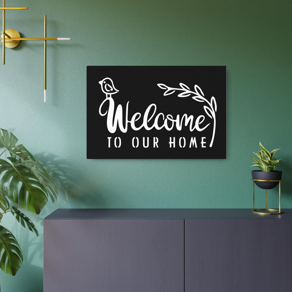Welcome To Our Home Metal Sign, Bird & Vine Decor