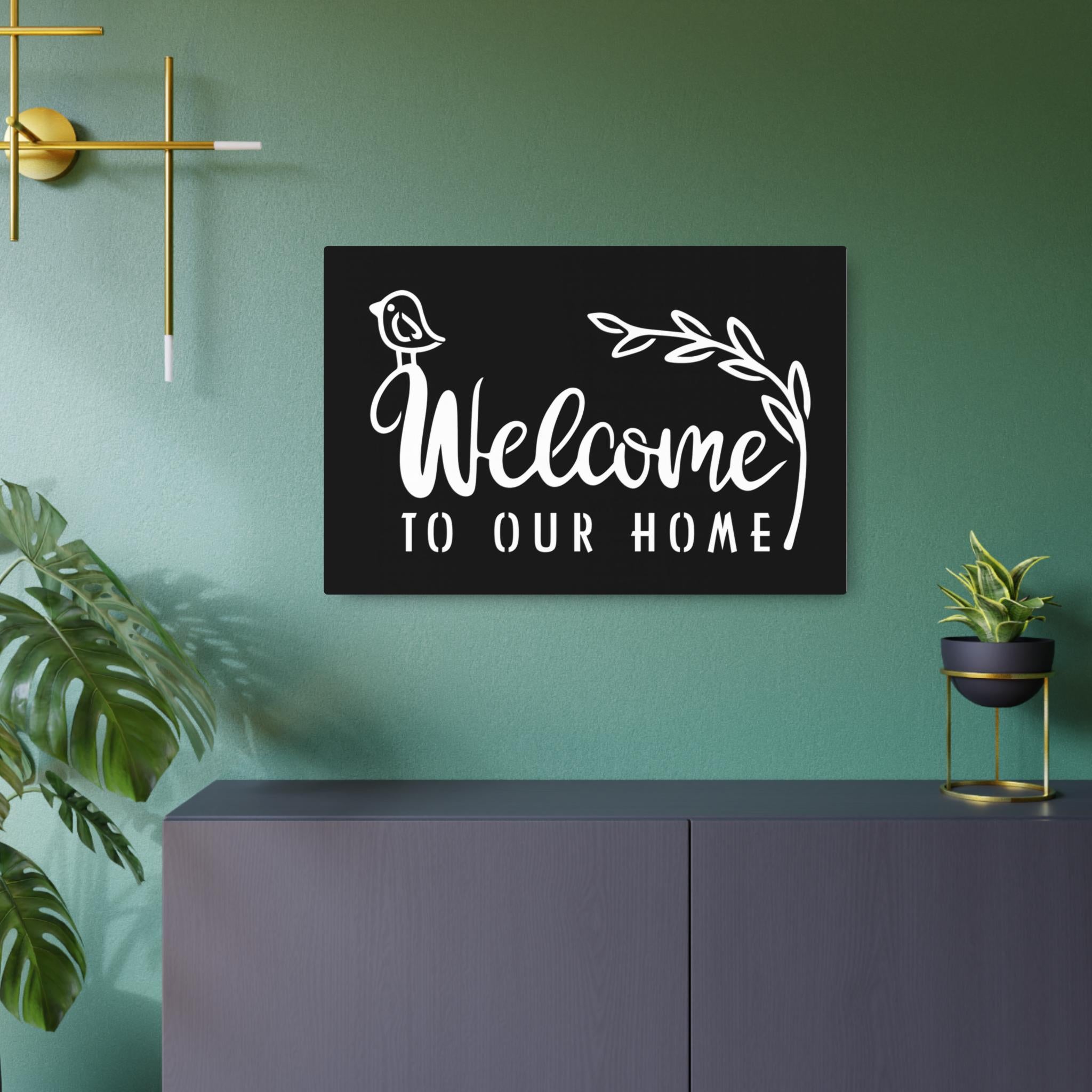 Welcome To Our Home Metal Sign, Bird & Vine Decor