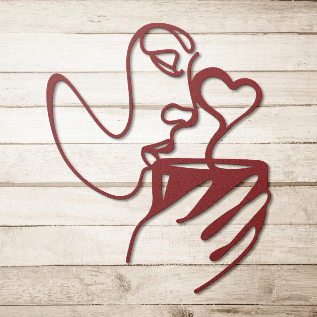 Coffee Metal Wall Art, Minimalist Woman Line Art, Kitchen Decor