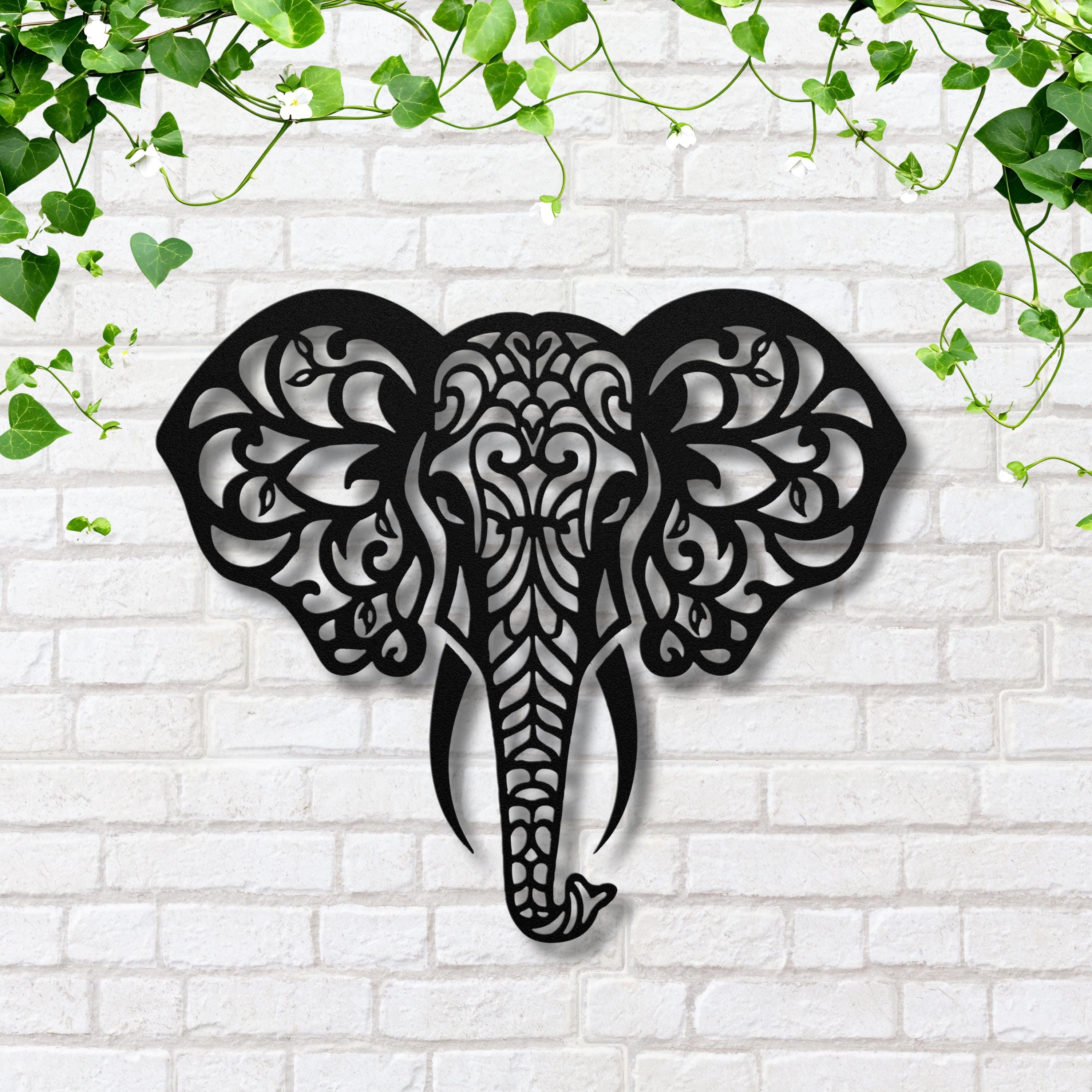 Elephant Metal Wall Art – Mandala Metal Decor | Boho Wall Hanging, Geometric Animal Art