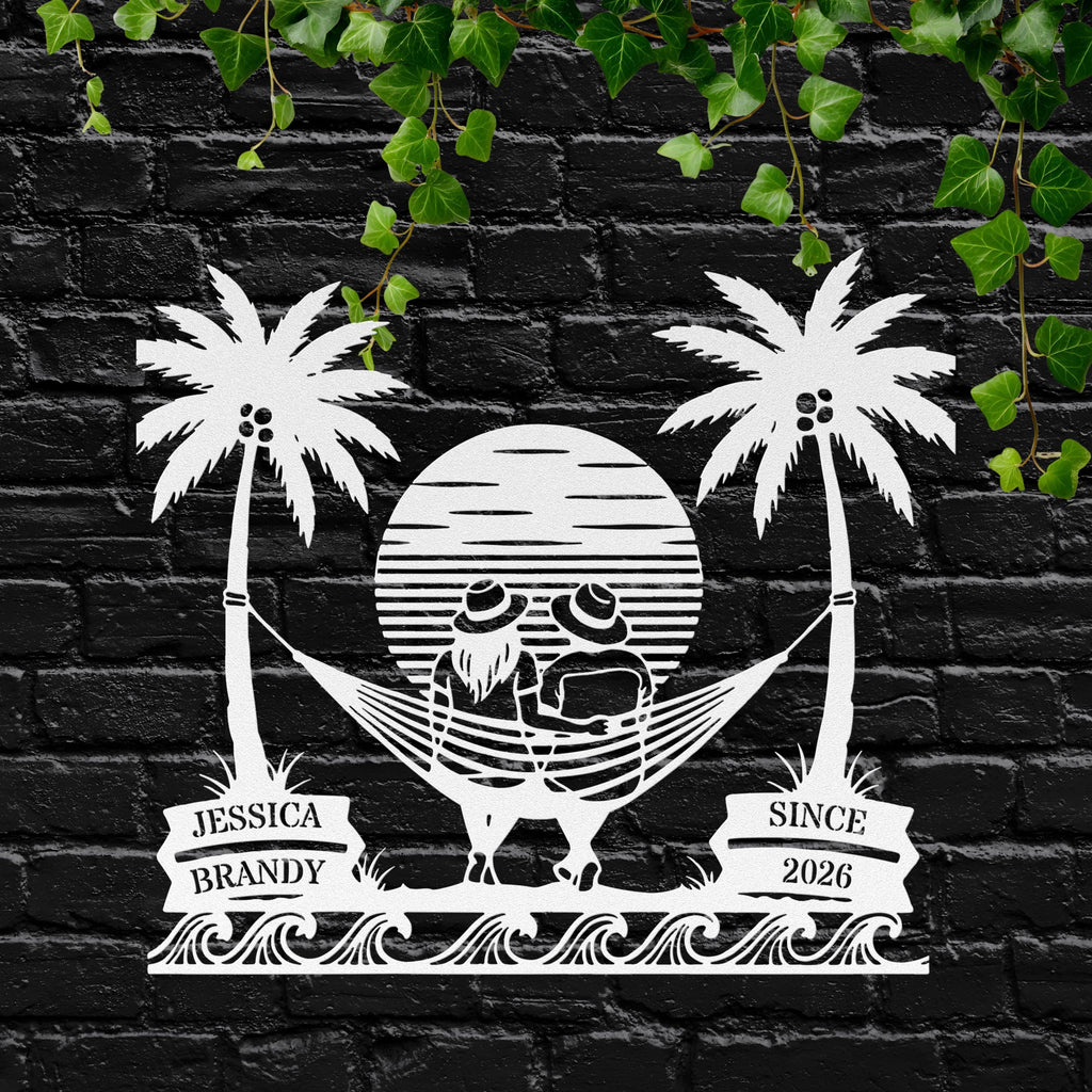 Personalized Beach House Metal Sign, Couple Name Tropical Decor, Anniversary Gift, Outdoor Art