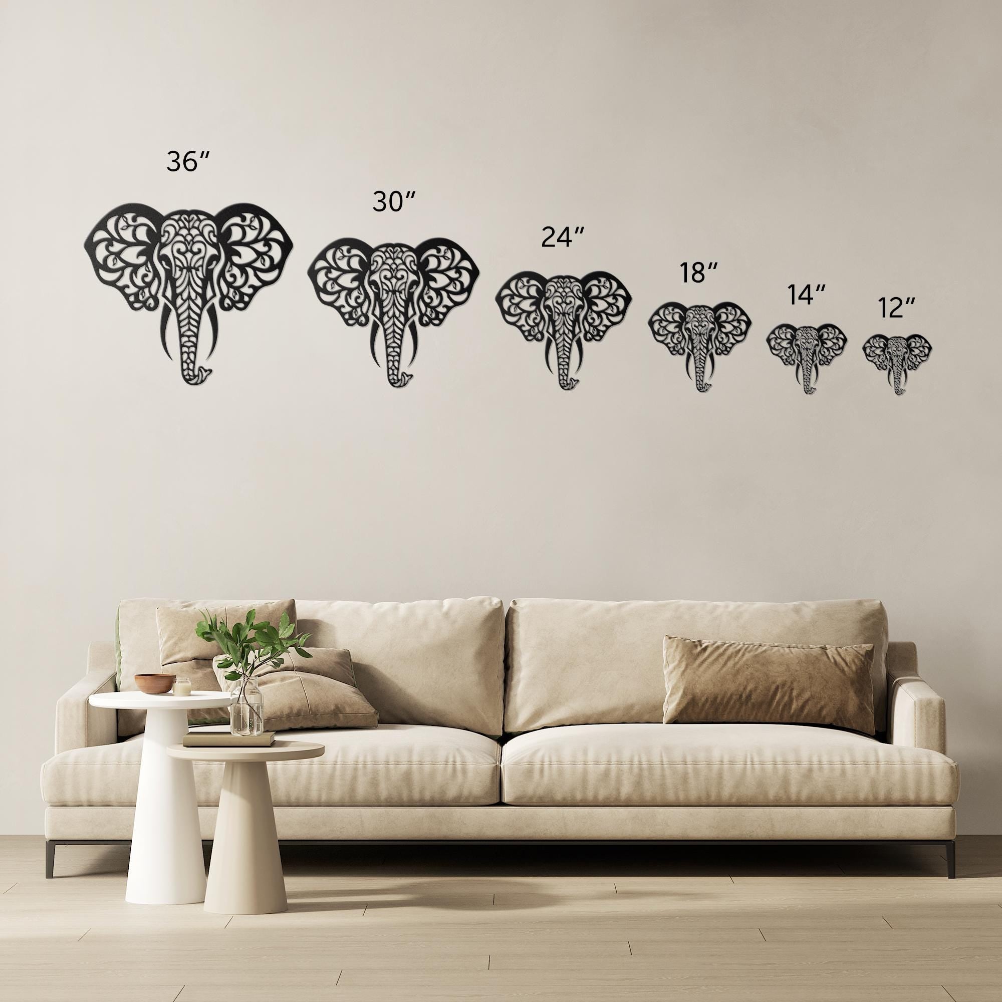 Elephant Metal Wall Art – Mandala Metal Decor | Boho Wall Hanging, Geometric Animal Art