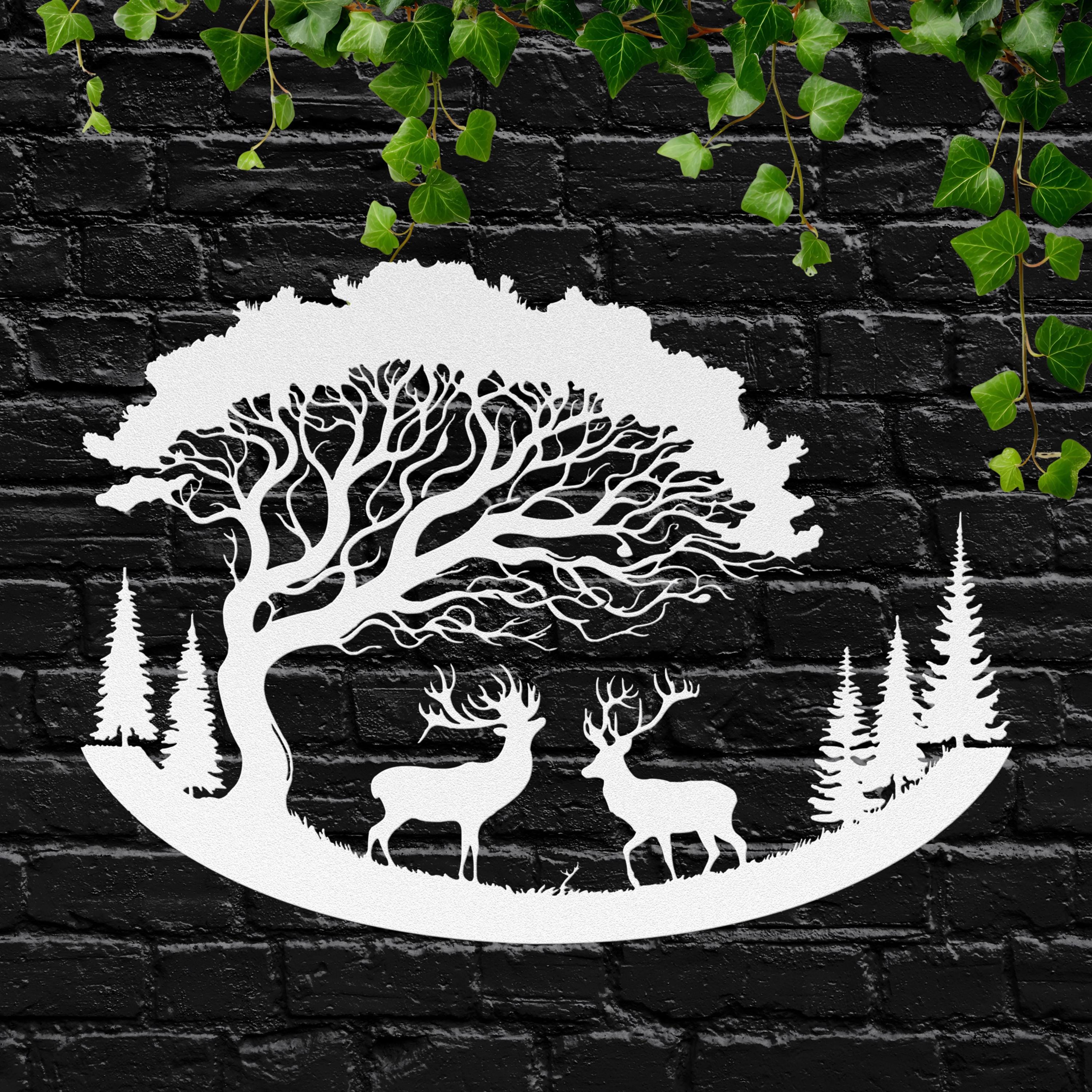 Wildlife Deer Metal Wall Art, Nature Landscape Sign, Forest Buck and Doe Decor
