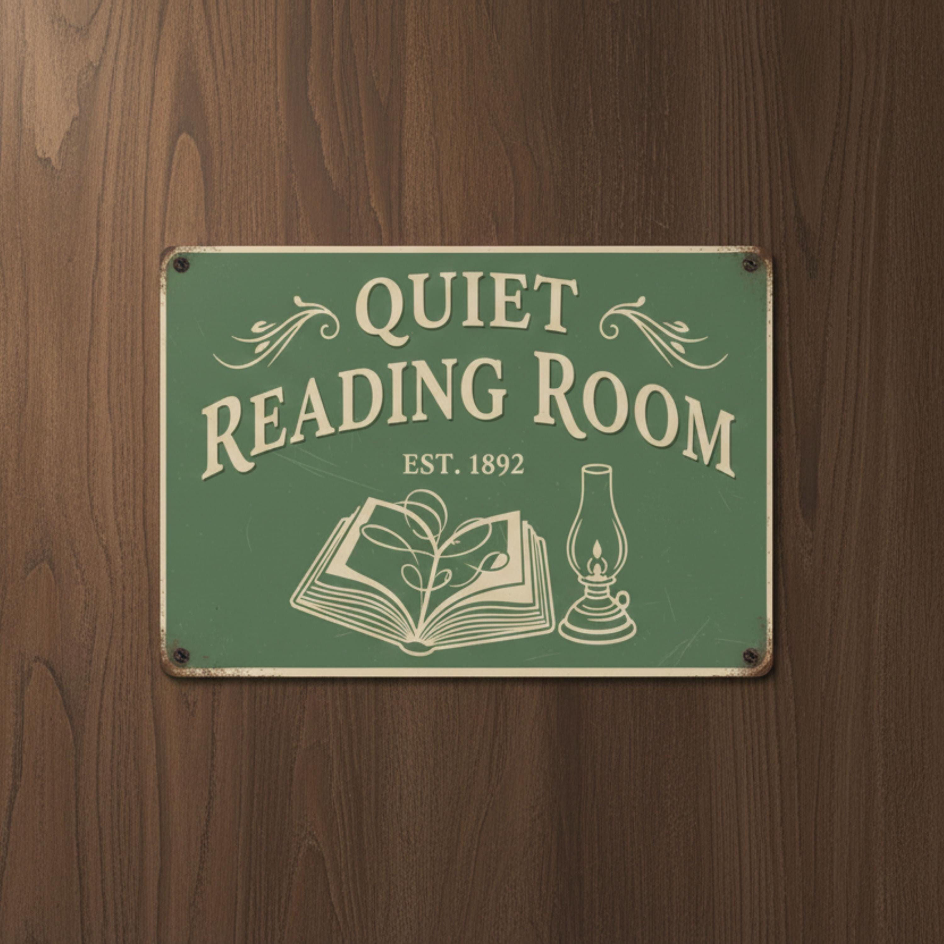 Custom Quiet Reading Room Metal Sign, Vintage Library Decor, Personalized Bookish Gift