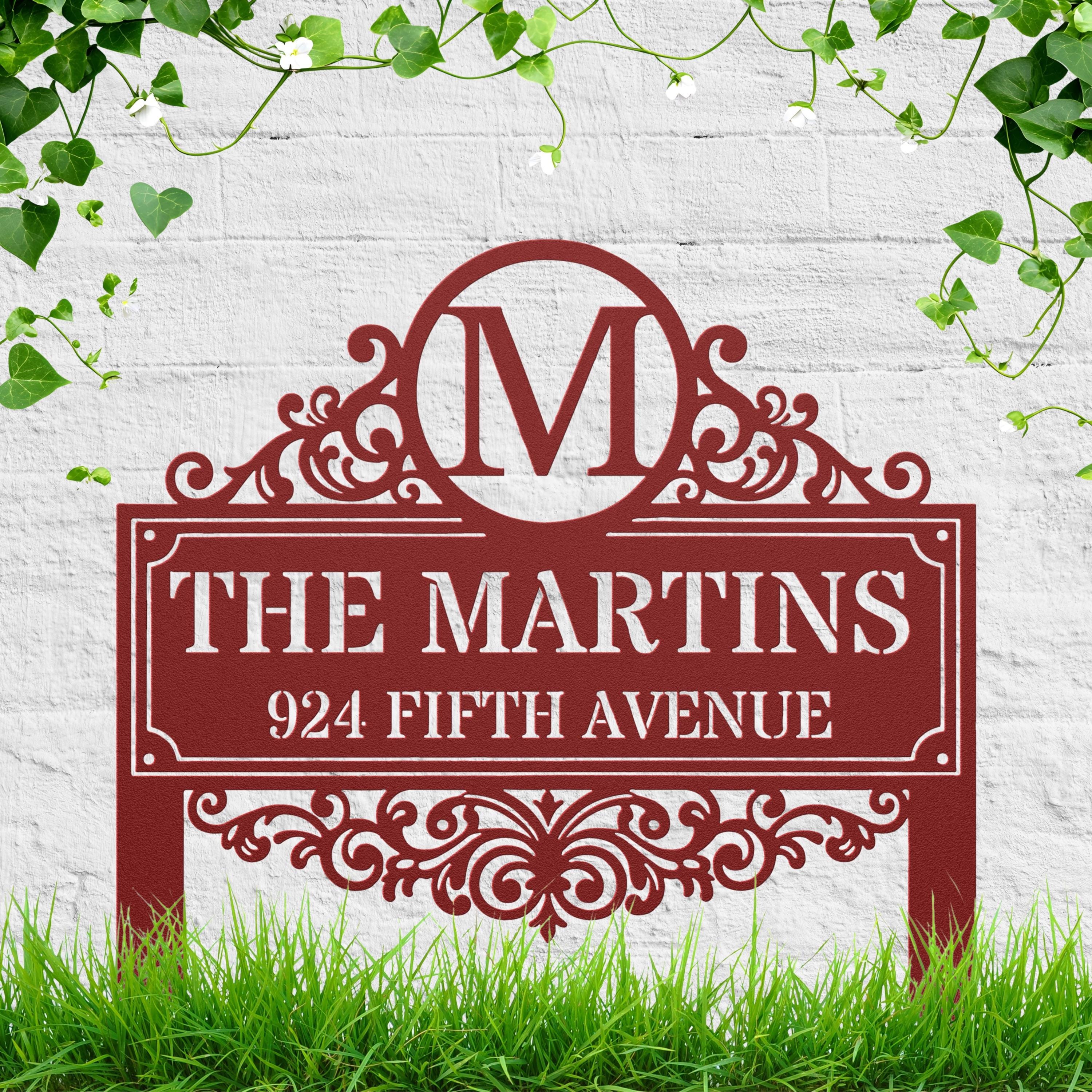 Monogram Metal Address Plaque, Personalized Family Name House Sign, Custom Elegant Home Decor Yard Stake