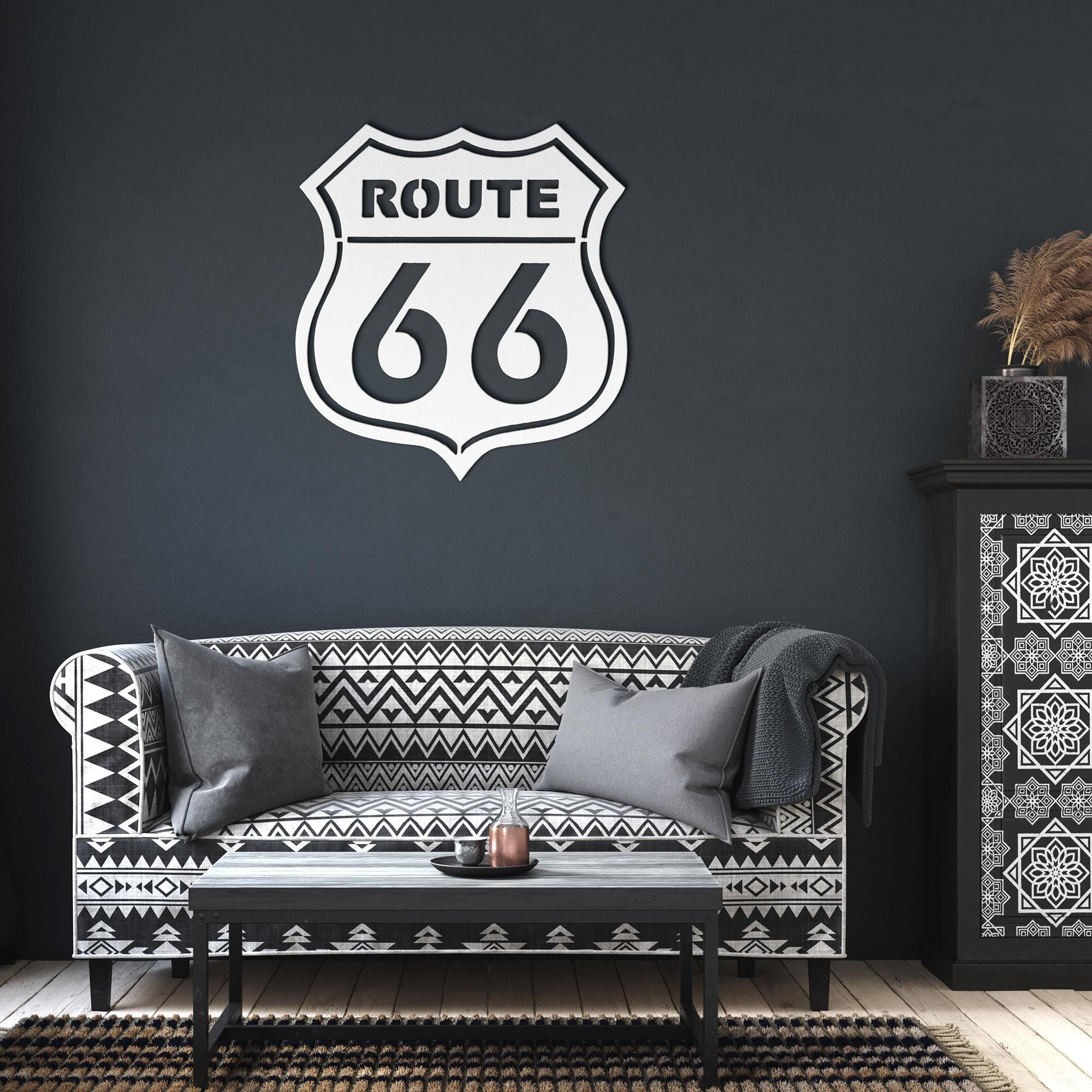 Route 66 Metal Wall Art, Vintage Highway Die Cut Sign, Garage Decor, Americana Road Trip Gift