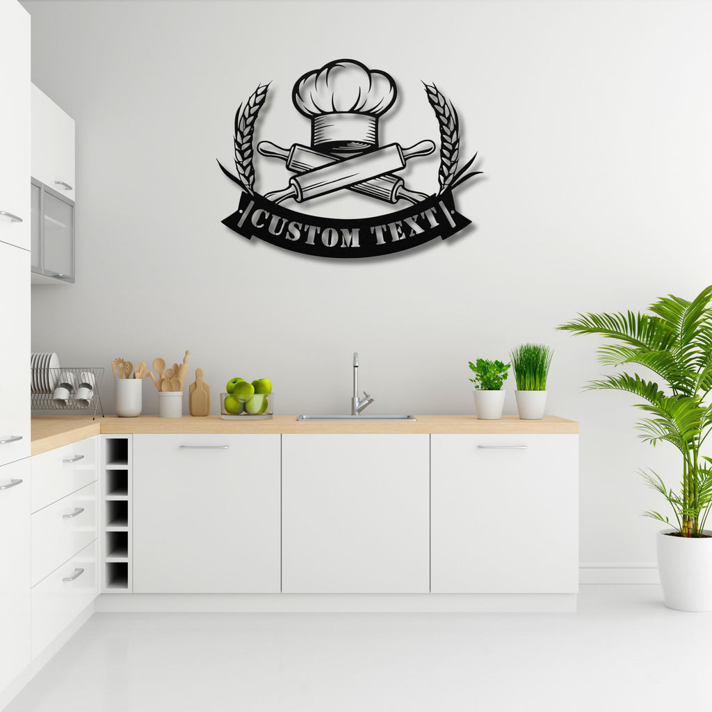Personalized Baker Sign - Custom Kitchen Decor | Chef Metal Sign & Rolling Pin Art