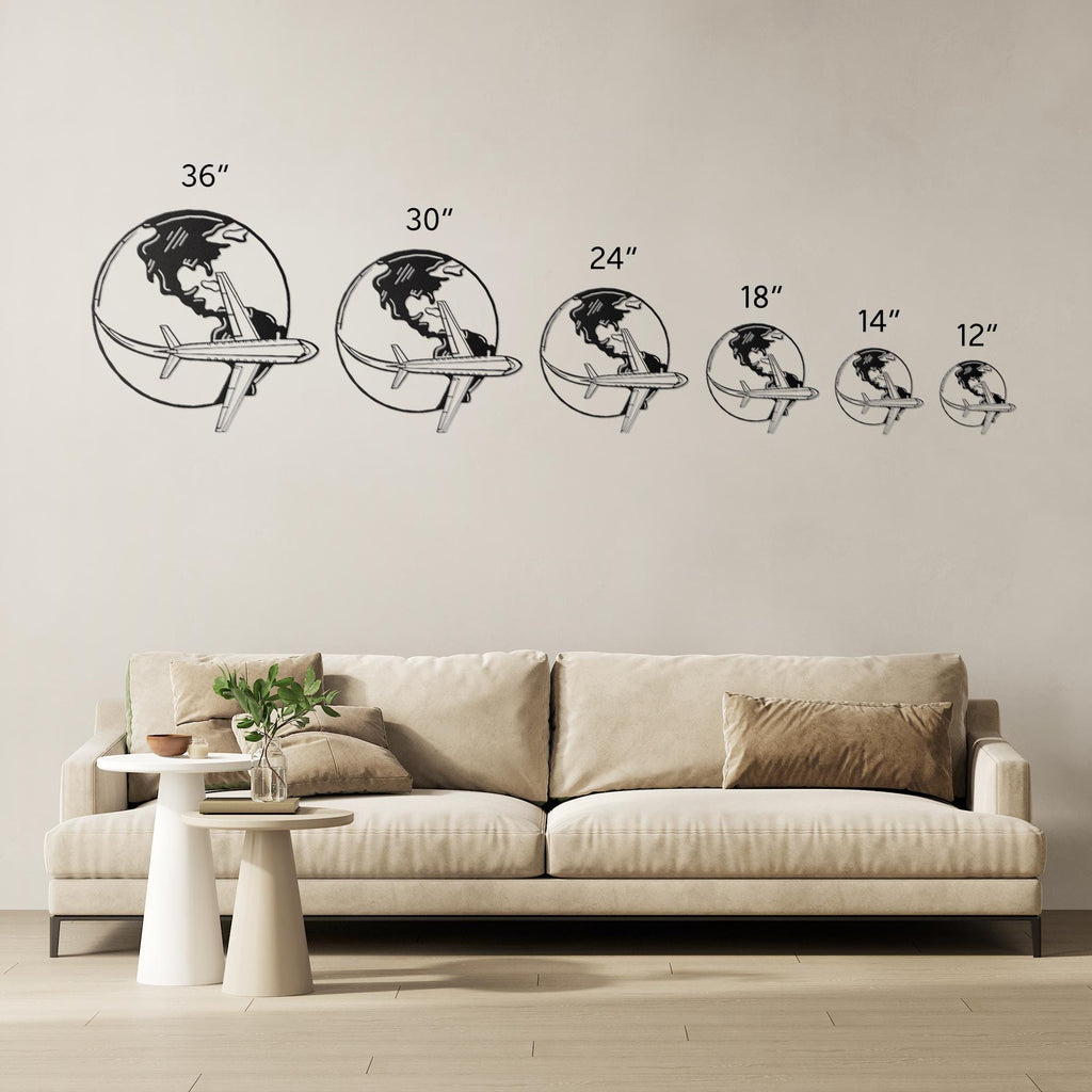 Airplane World Globe Metal Sign, Aviation Wall Art, Pilot Gift, Travel Enthusiast Decor