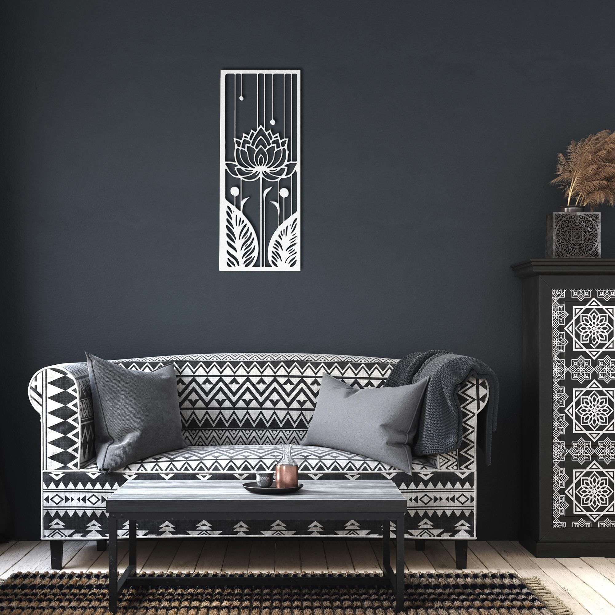 Lotus Flower Metal Wall Art, Zen Floral Decor, Yoga Studio Sign, Botanical Wall Art