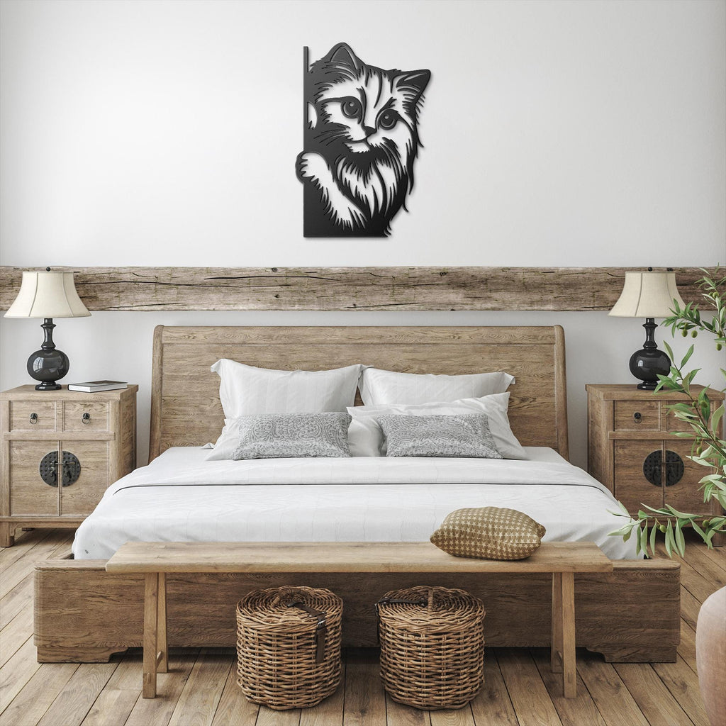 Peeking Cat Metal Wall Art, Die Cut Kitten Sign, Pet Lover Home Decor Gift