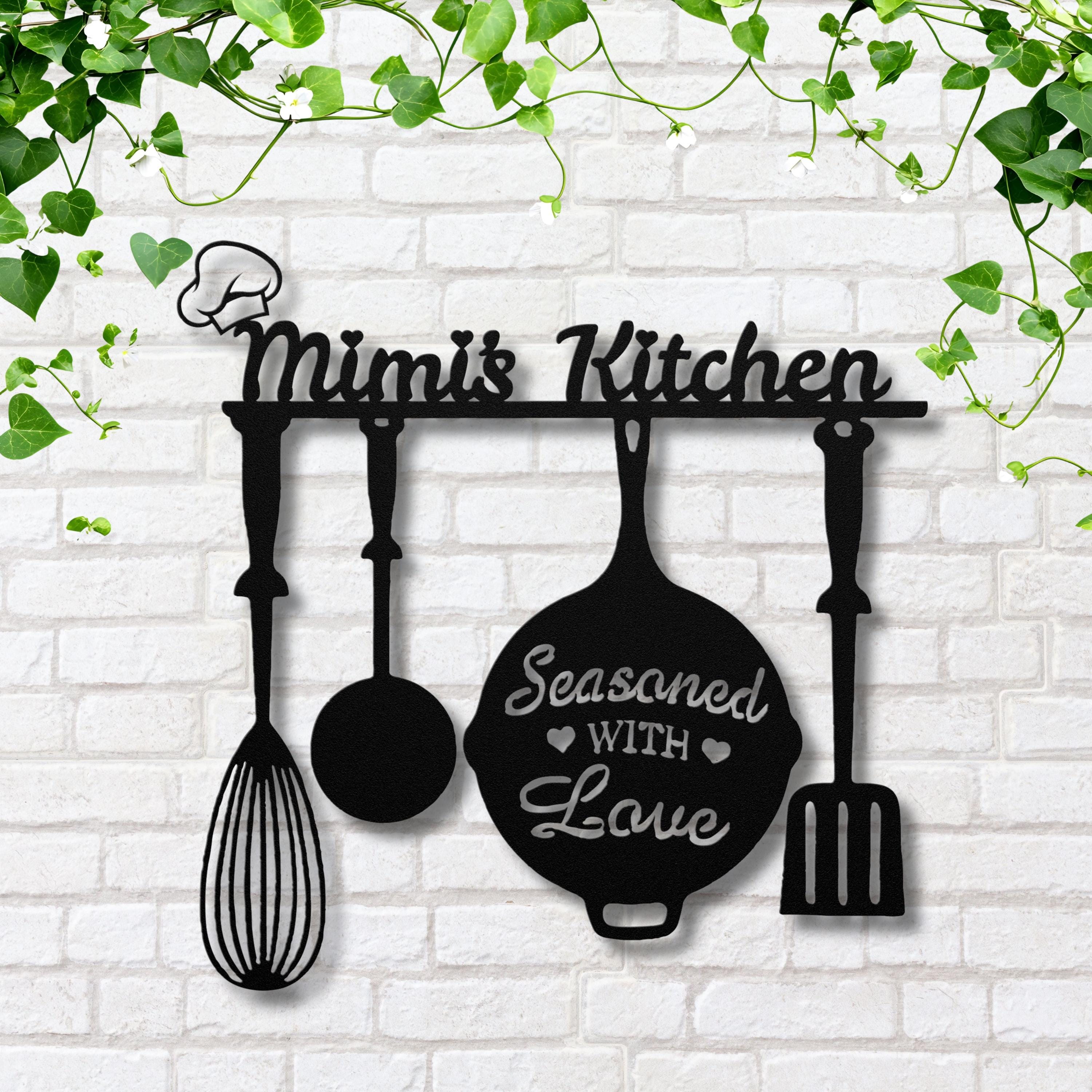 Mimi's Kitchen Metal Sign | Personalized Cooking Decor | Seasoned with Love Die-Cut | Custom Utensil Wall Art | Chef Gift