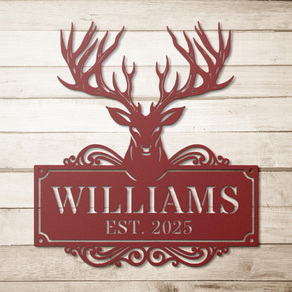 Personalized Antler Sign, Deer Head Metal Monogram, Custom Family Name Sign, Rustic Hunting Cabin Decor, Die Cut Art