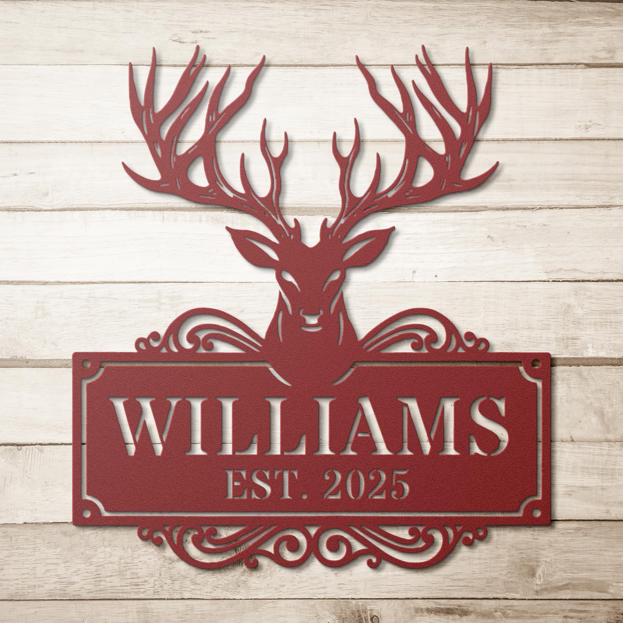 Personalized Antler Sign, Deer Head Metal Monogram, Custom Family Name Sign, Rustic Hunting Cabin Decor, Die Cut Art