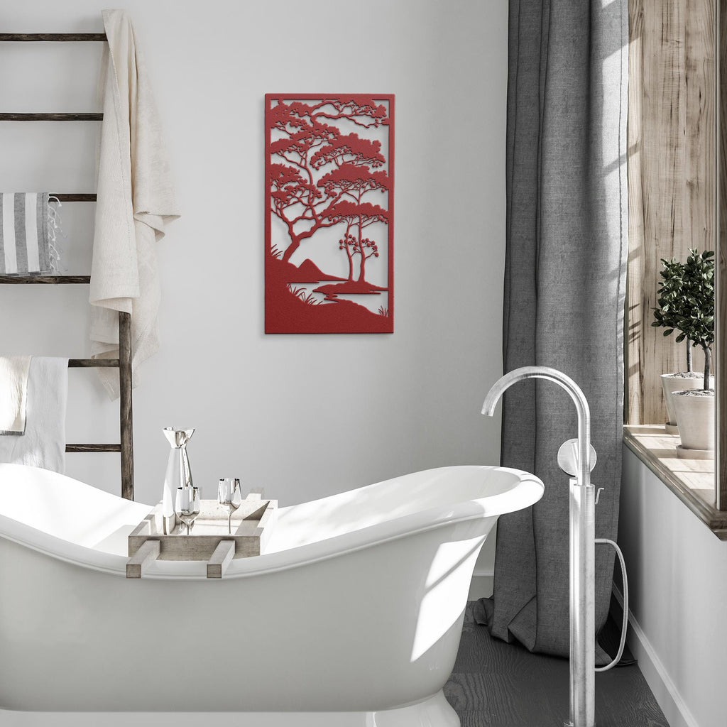 Japanese Pine Metal Wall Art, Zen Forest Tree Decor, Asian Style Landscape, Outdoor Sign