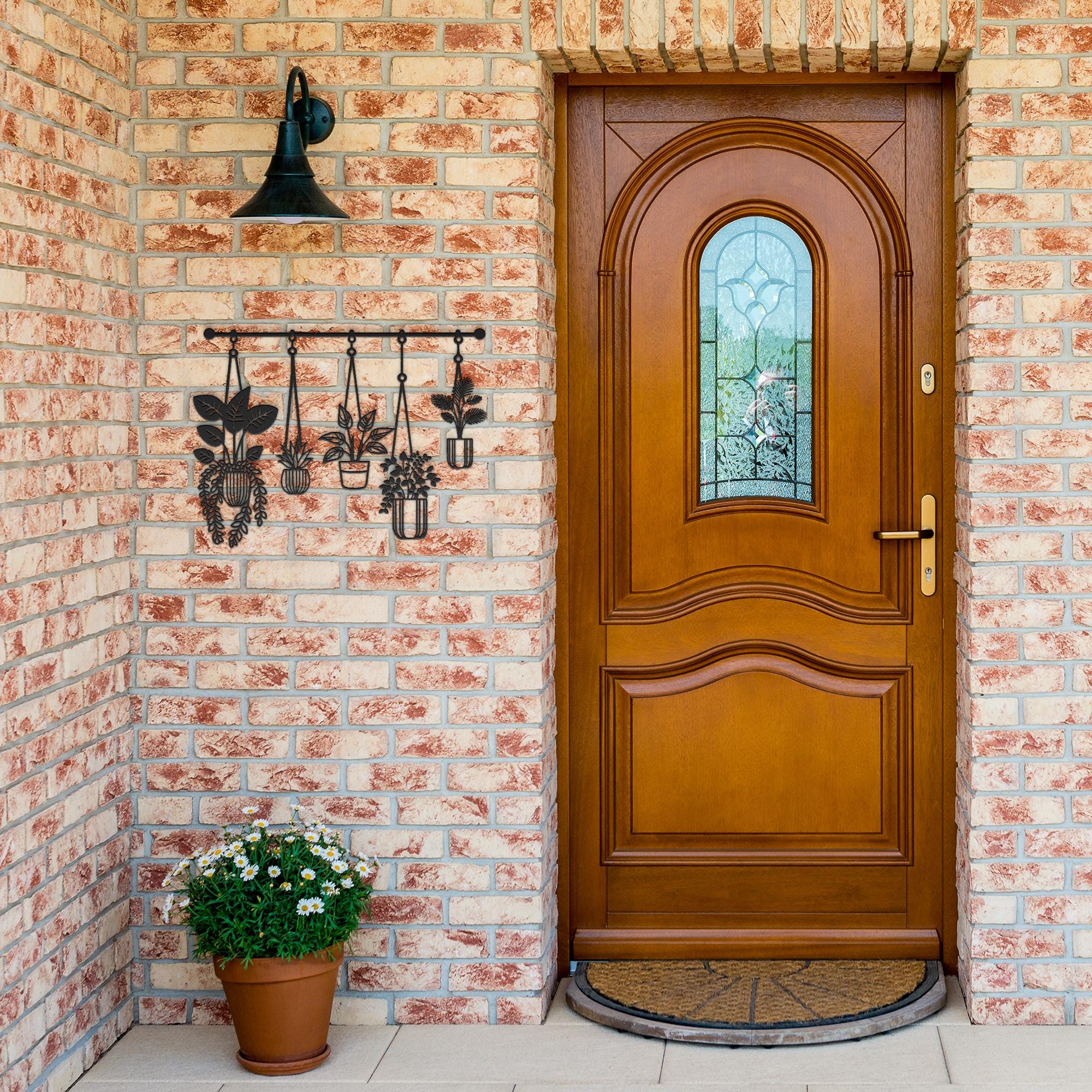 Metal Hanging Potted Plants Wall Art | Minimalist Indoor Garden Sign