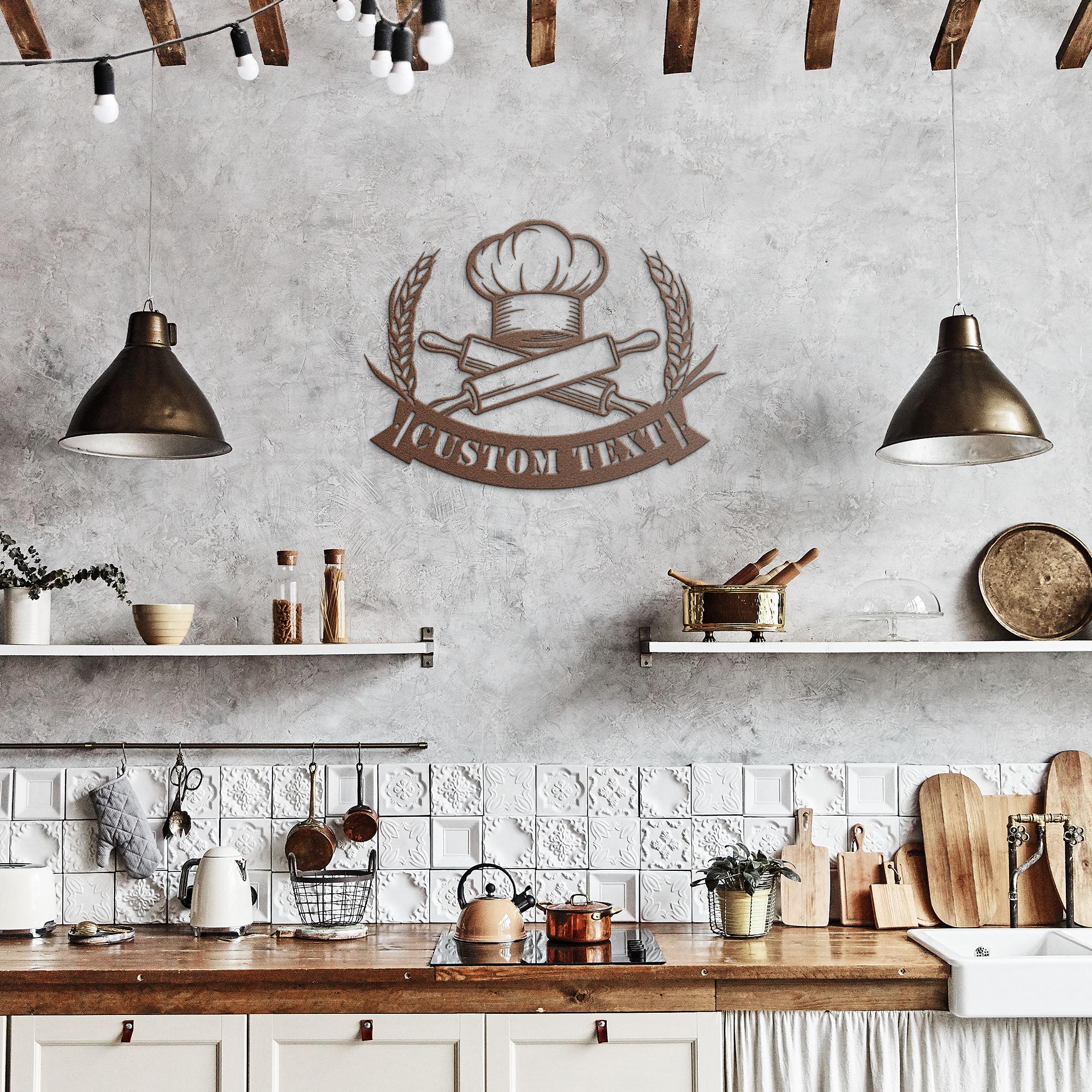 Personalized Baker Sign - Custom Kitchen Decor | Chef Metal Sign & Rolling Pin Art