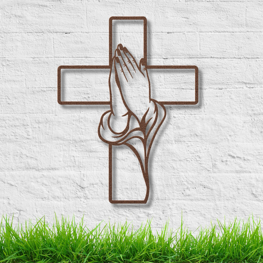 Praying Hands Cross Art - Durable Steel Wall Art | Christian Wall Decor