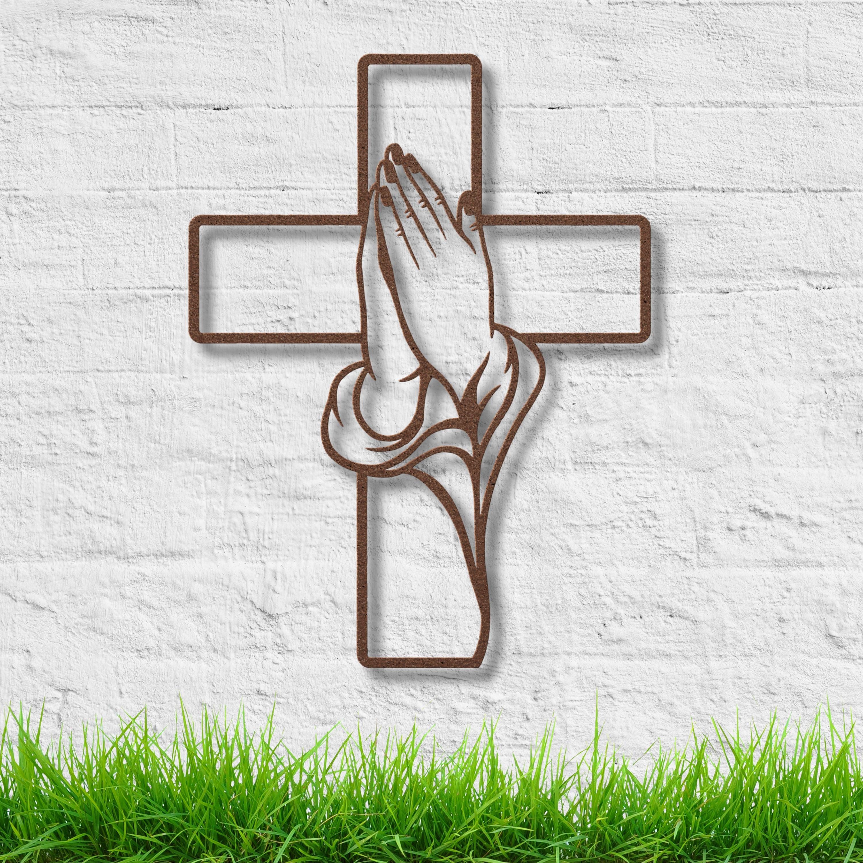 Praying Hands Cross Art - Durable Steel Wall Art | Christian Wall Decor