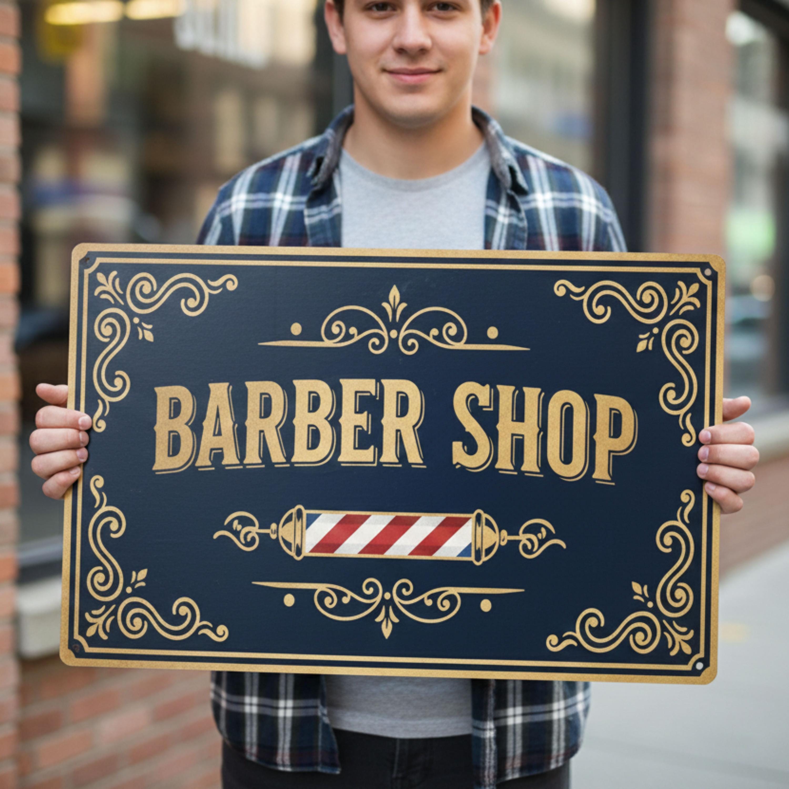 Vintage Barber Shop Sign - Classic Barber Decor | Retro Shave Cut Metal Wall Art